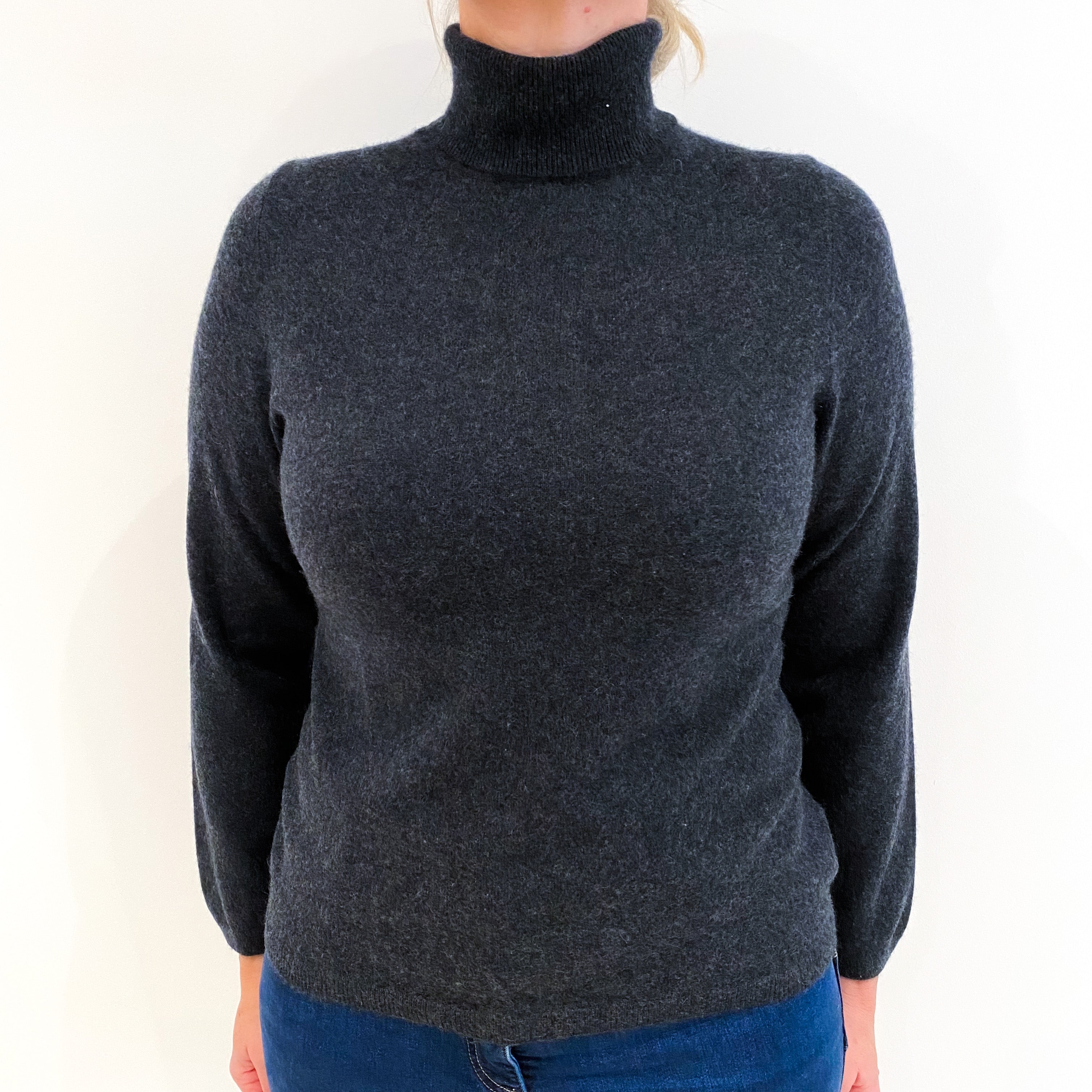 Charcoal Grey Cashmere Polo Neck Jumper Large