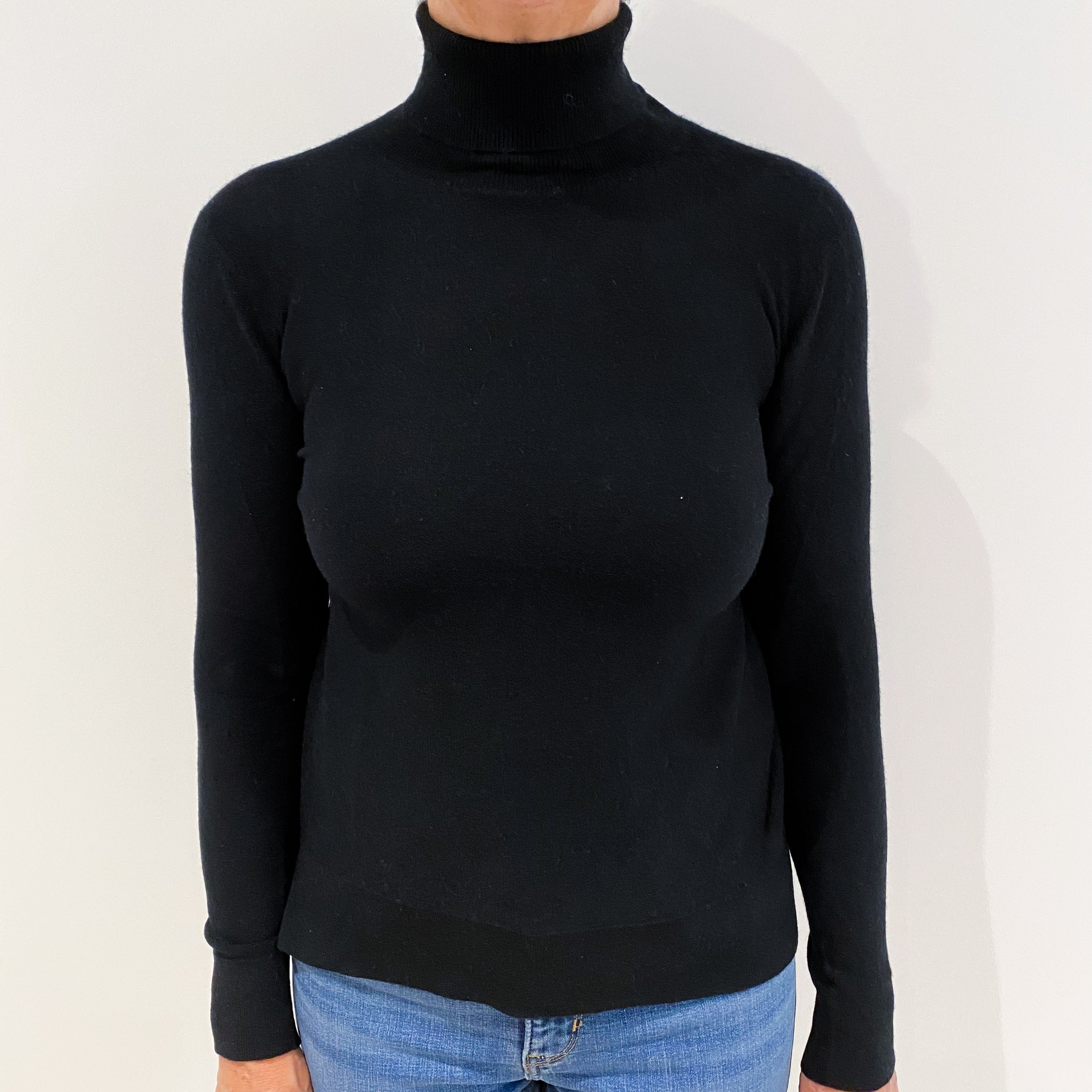 Black Cashmere Polo Neck Jumper Medium