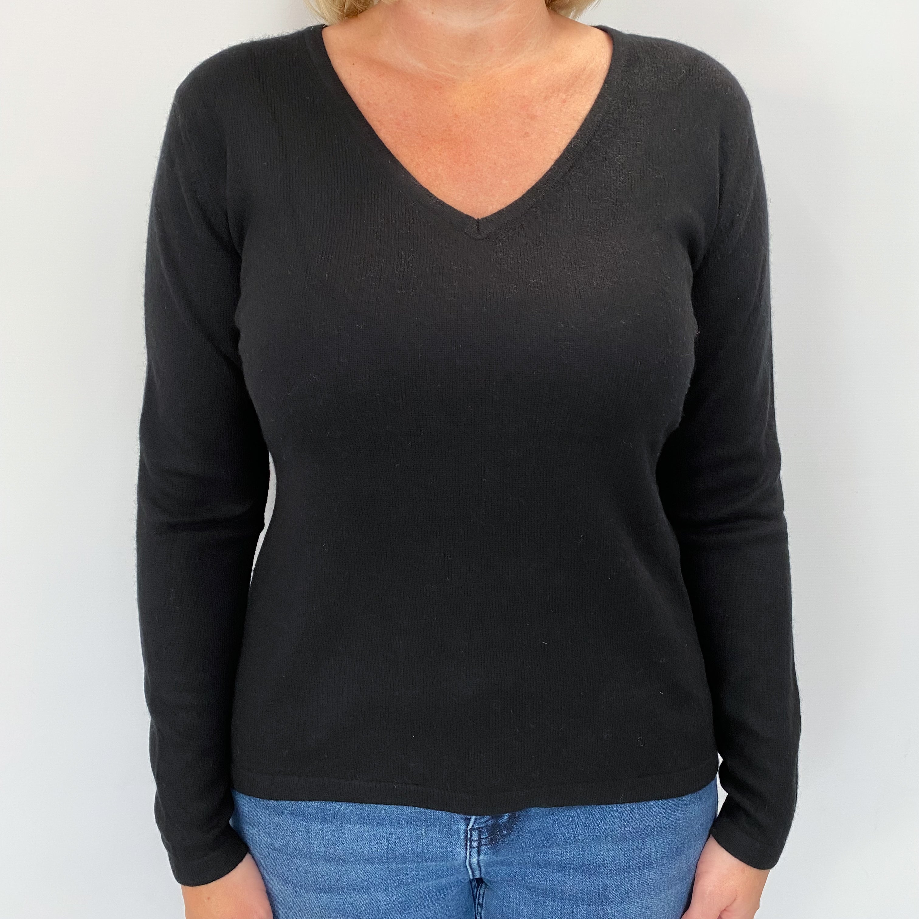 Black Cashmere V Neck Jumper Large