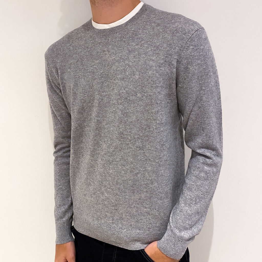 Men's Steel Grey Cashmere Crew Neck Jumper Medium