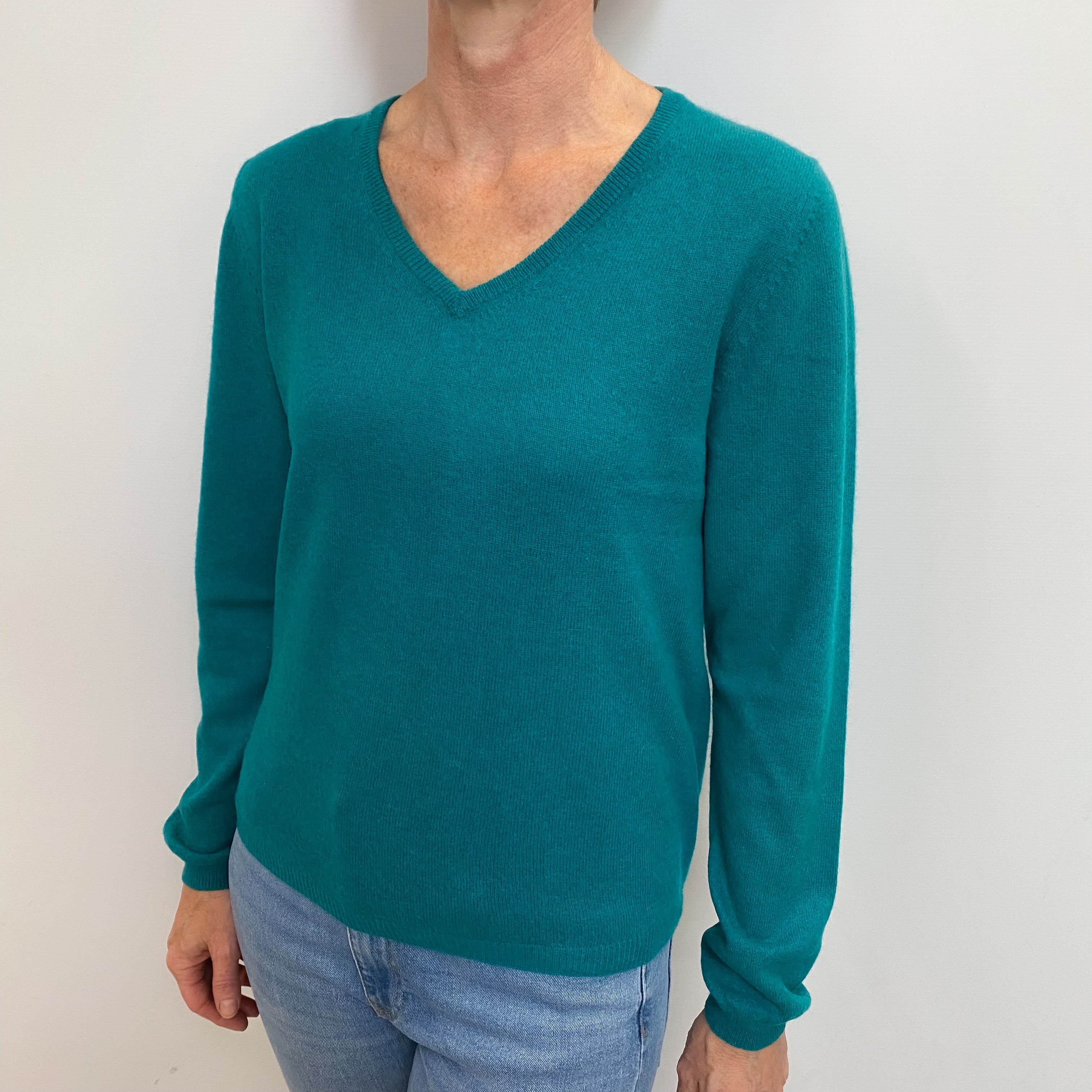 Parakeet Green Cashmere V Neck Jumper Small