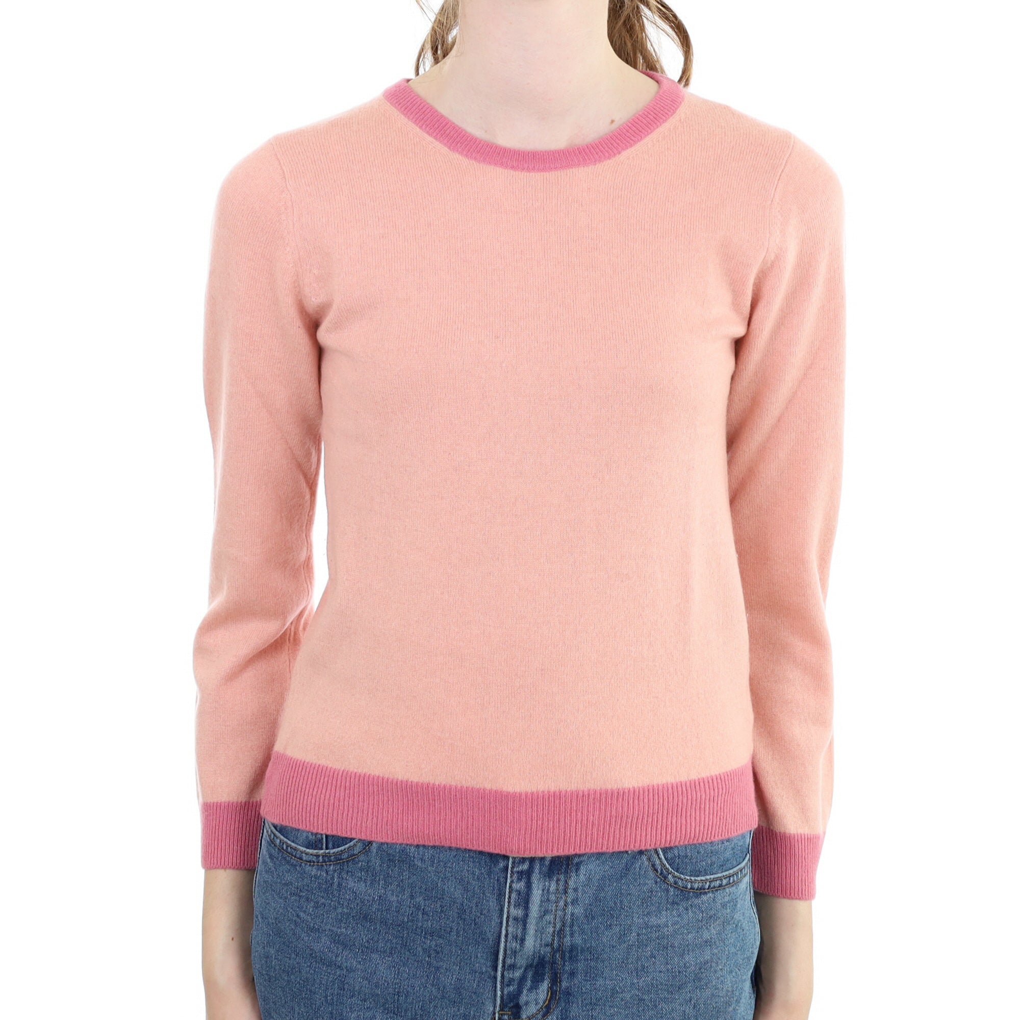 Two Tone Pink Cashmere Crew Neck Jumper Extra Small