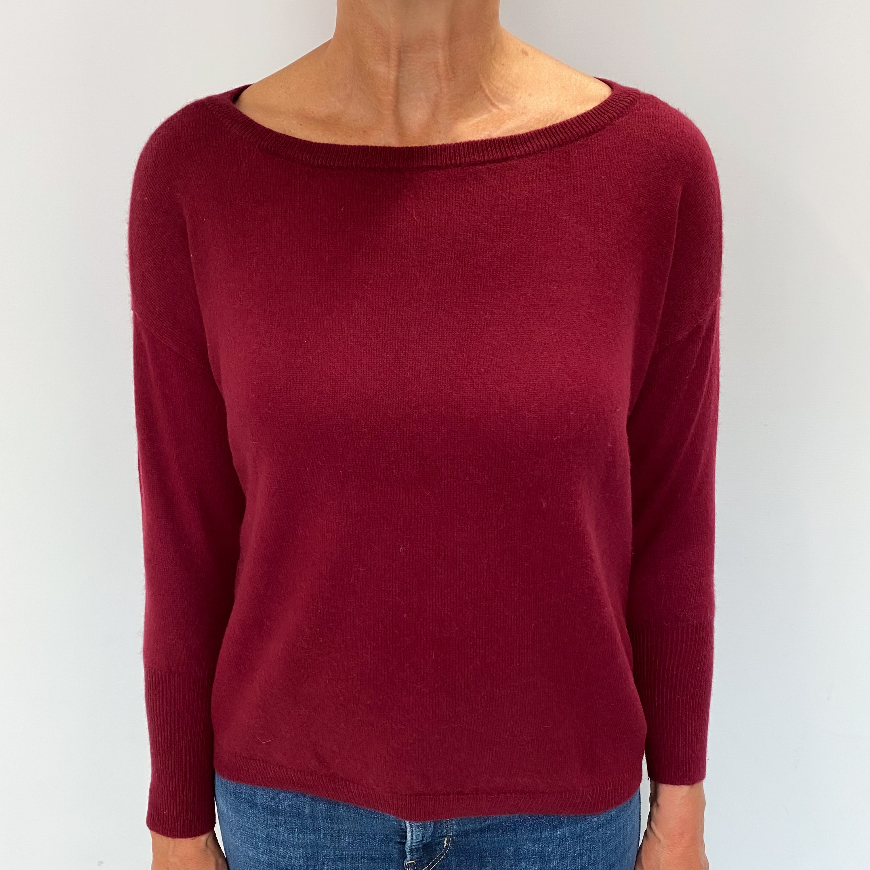 Burgundy Red Cashmere Crew Neck Jumper Medium