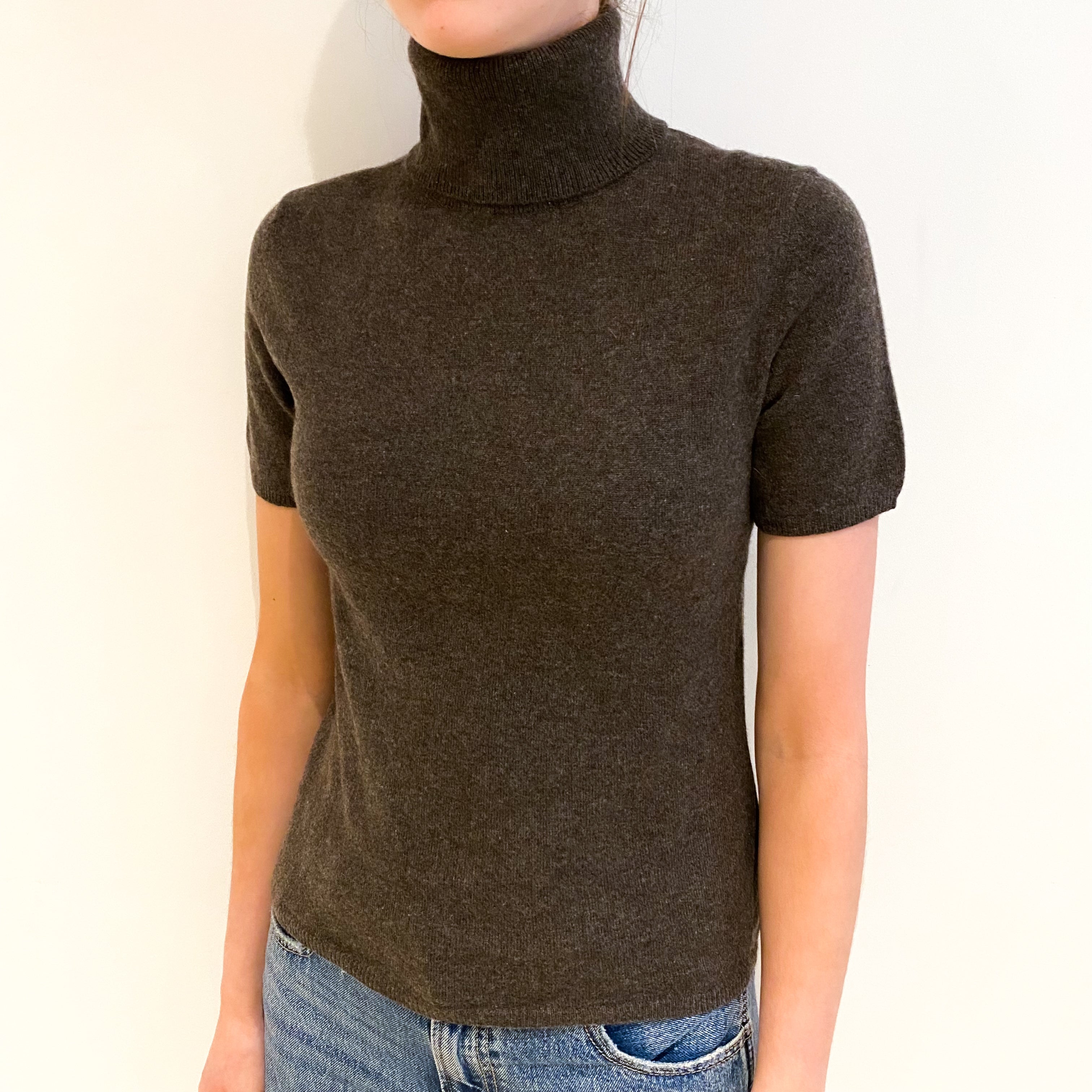 Donkey Brown Cashmere Polo Neck Short Sleeved Jumper Extra Small