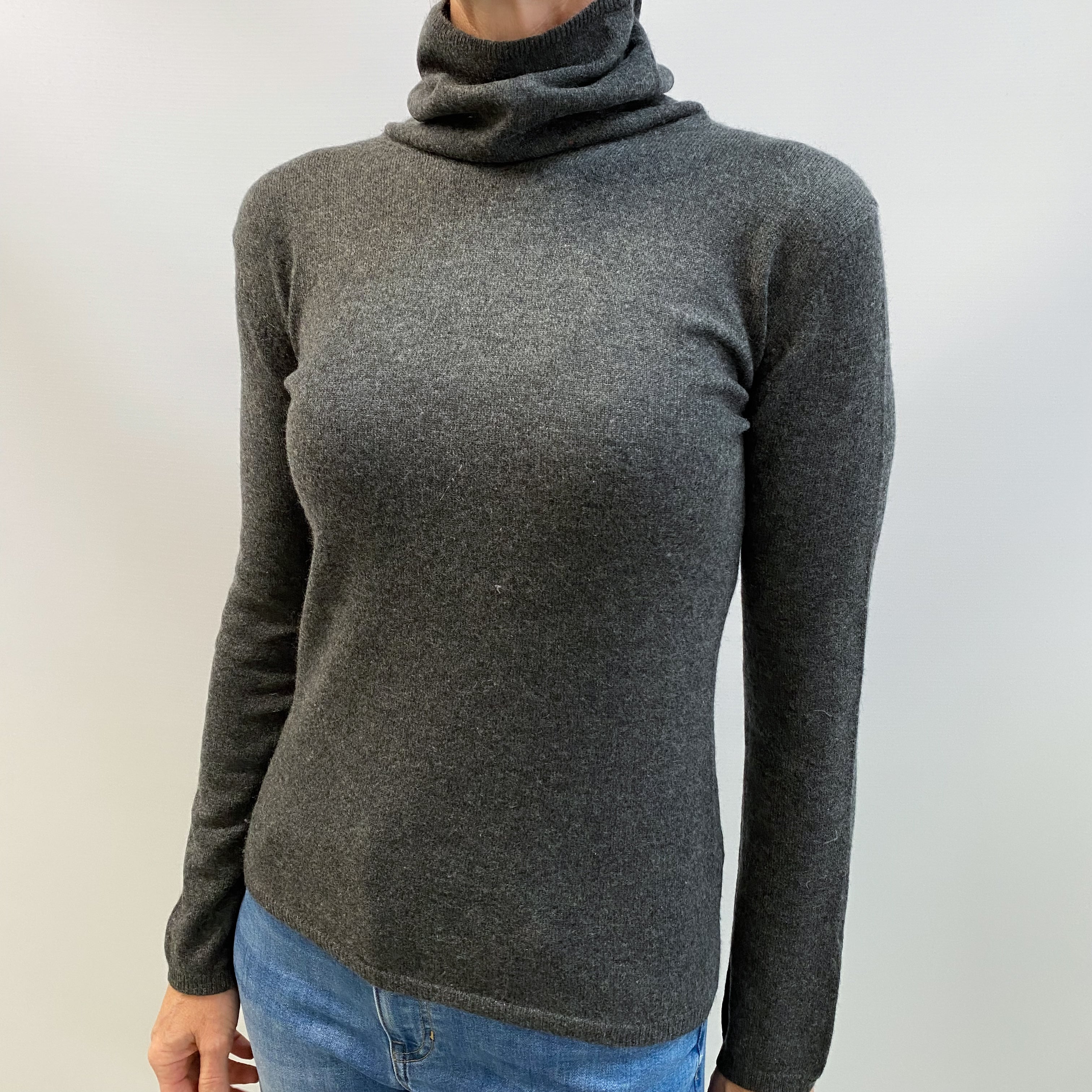 Charcoal Grey Cashmere Funnel Neck Jumper Small