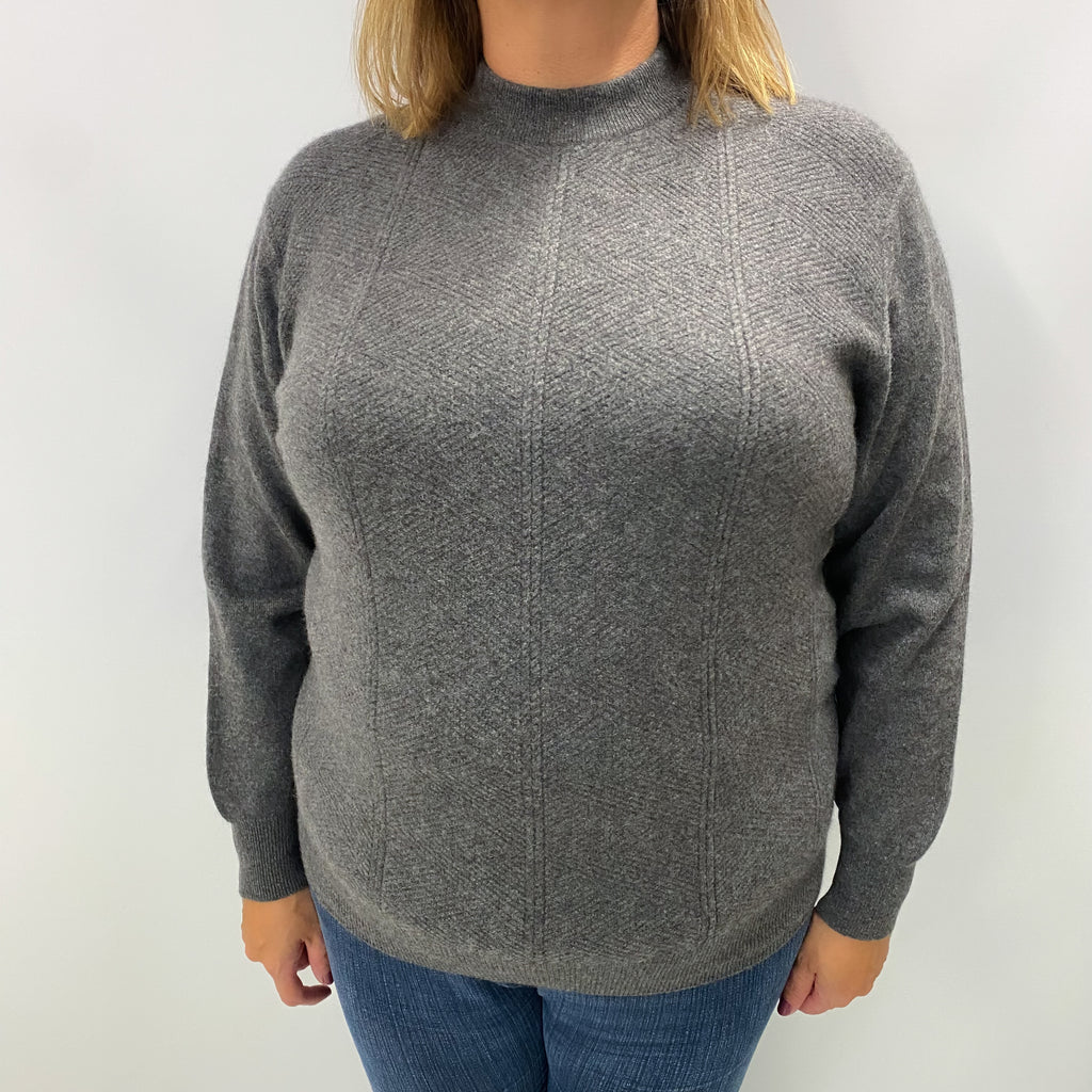 Slate Grey Cashmere Turtle Neck Textured Knit Jumper Extra Large