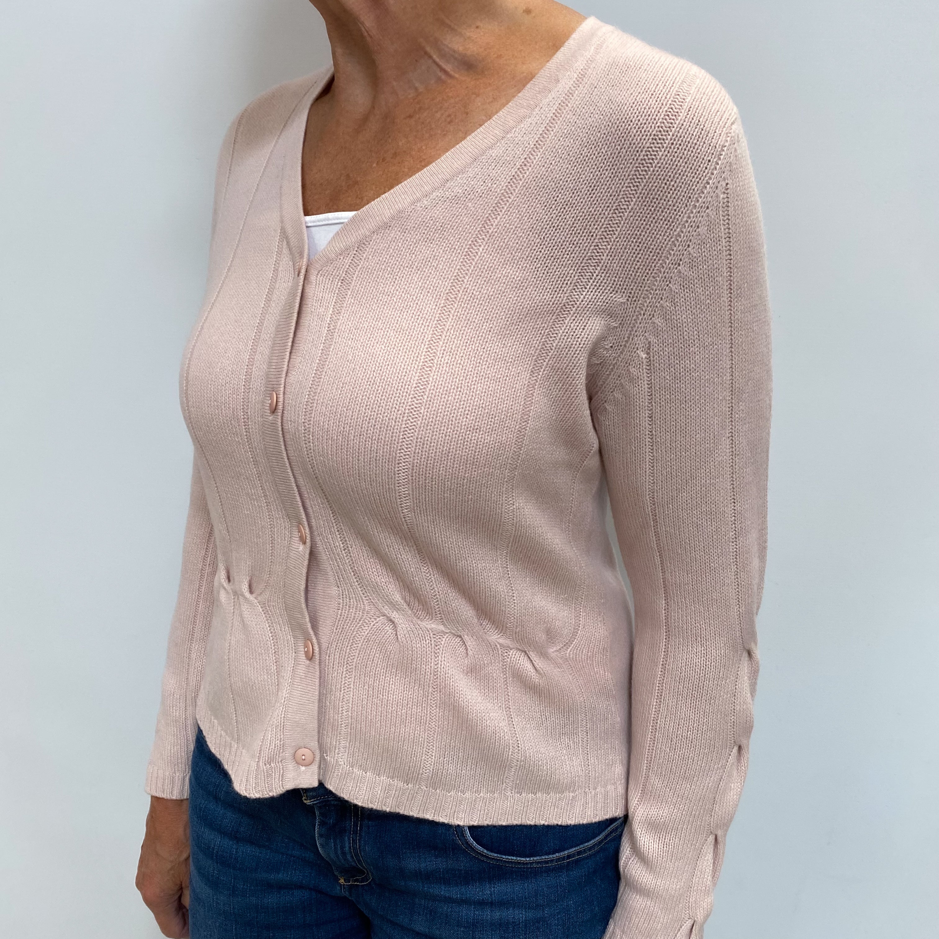 Ice Pink Cashmere V Neck Cardigan Medium