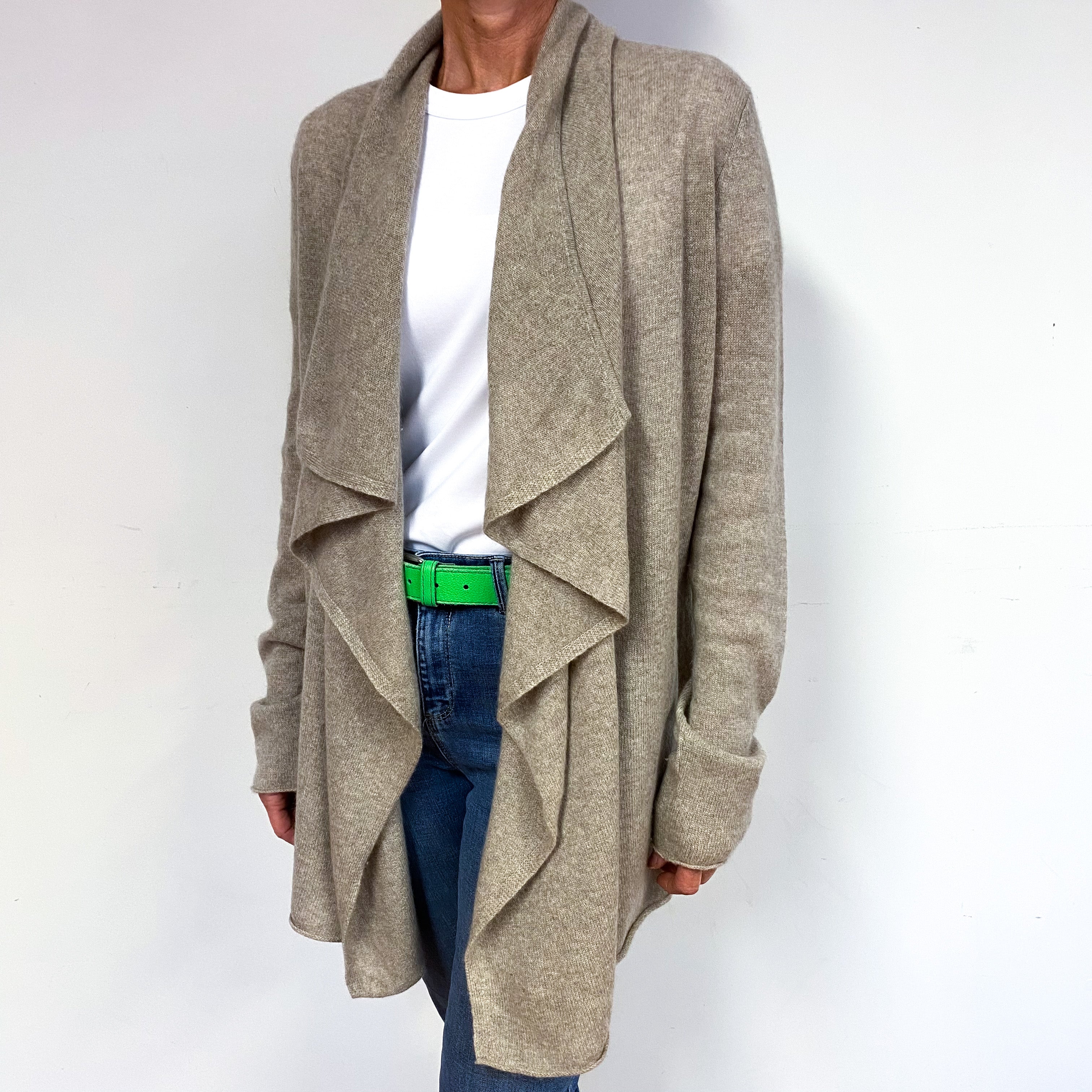 Fawn Brown Cashmere Waterfall Cardigan Medium/Tall