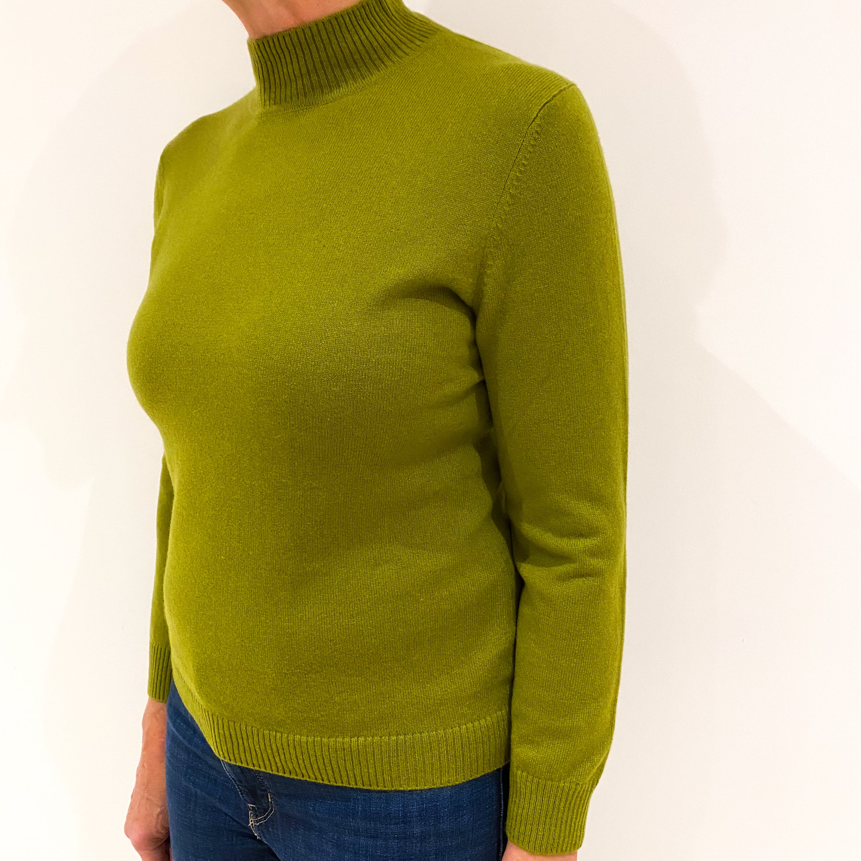 Moss Green Cashmere Polo Neck Jumper Medium