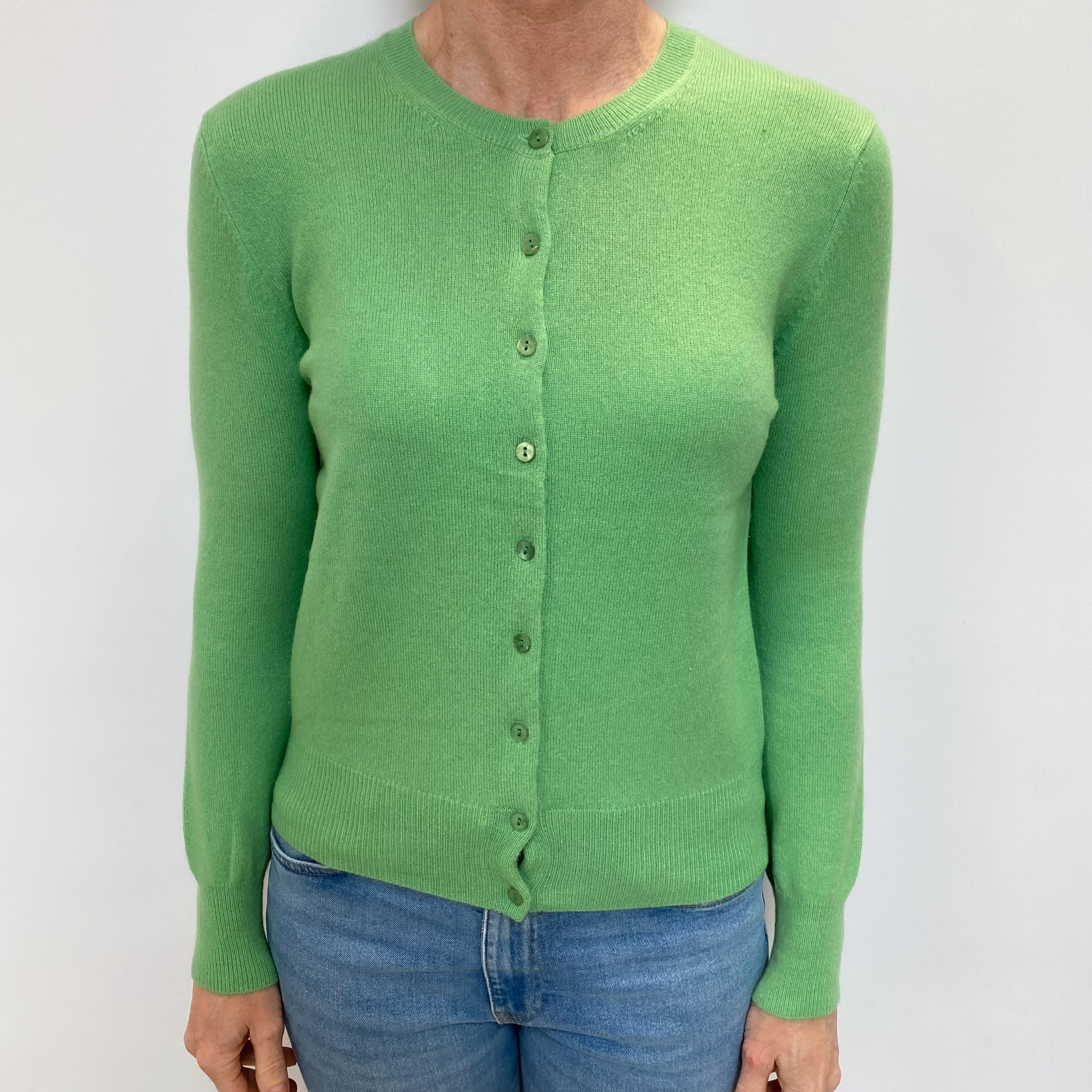 Pear Green Cashmere Crew Neck Cardigan Small