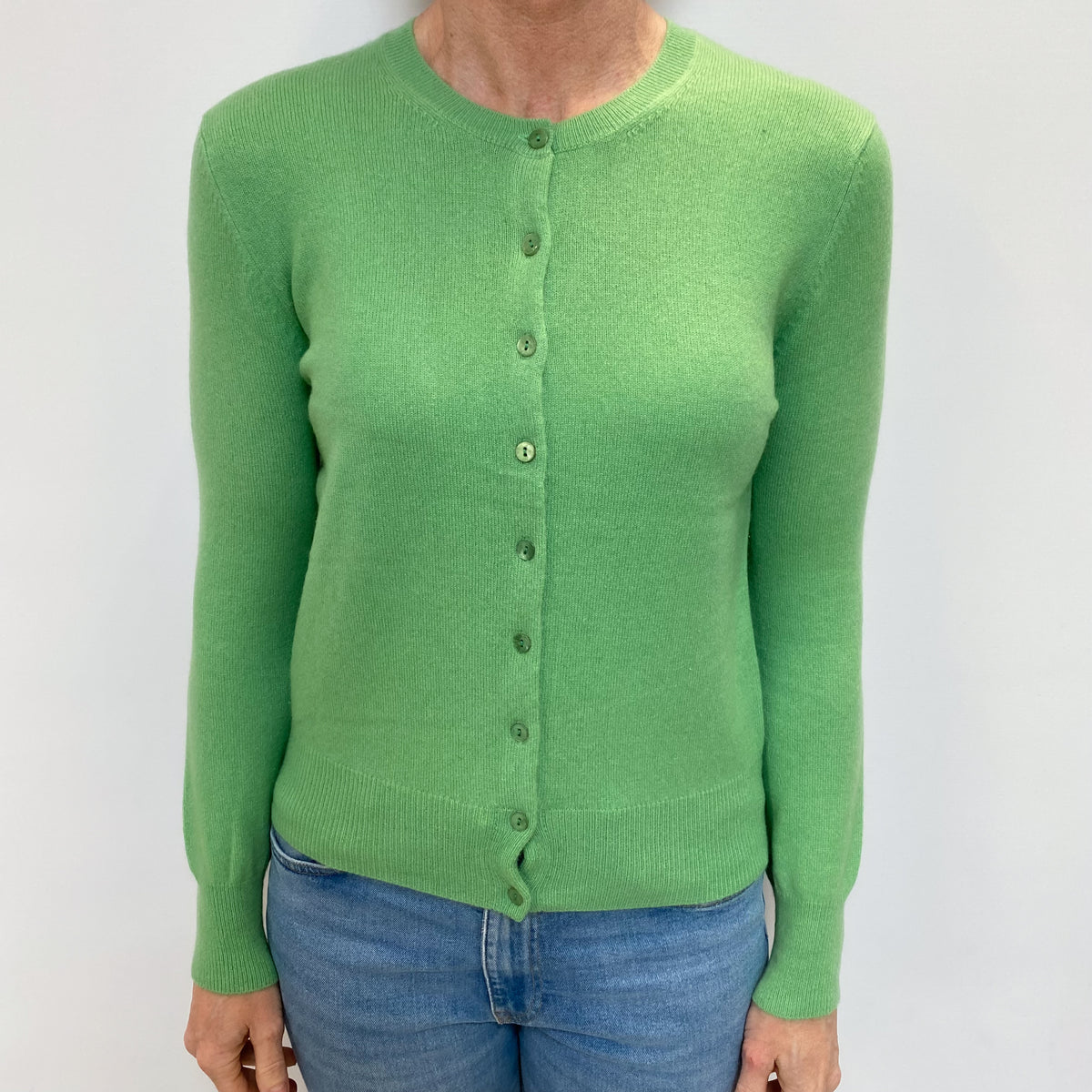Pear Green Cashmere Crew Neck Cardigan Small