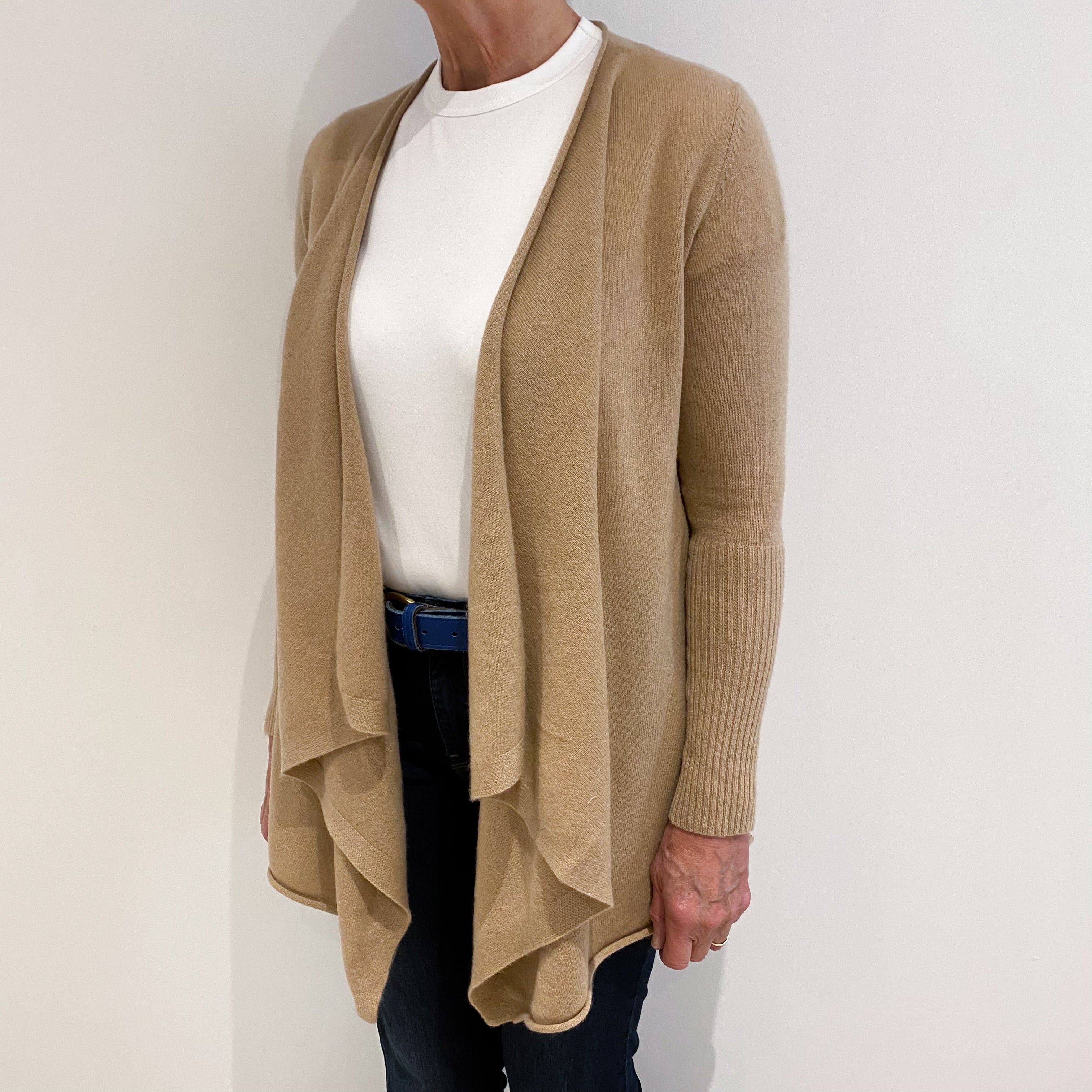 Caramel Brown Cashmere Waterfall Cardigan Medium