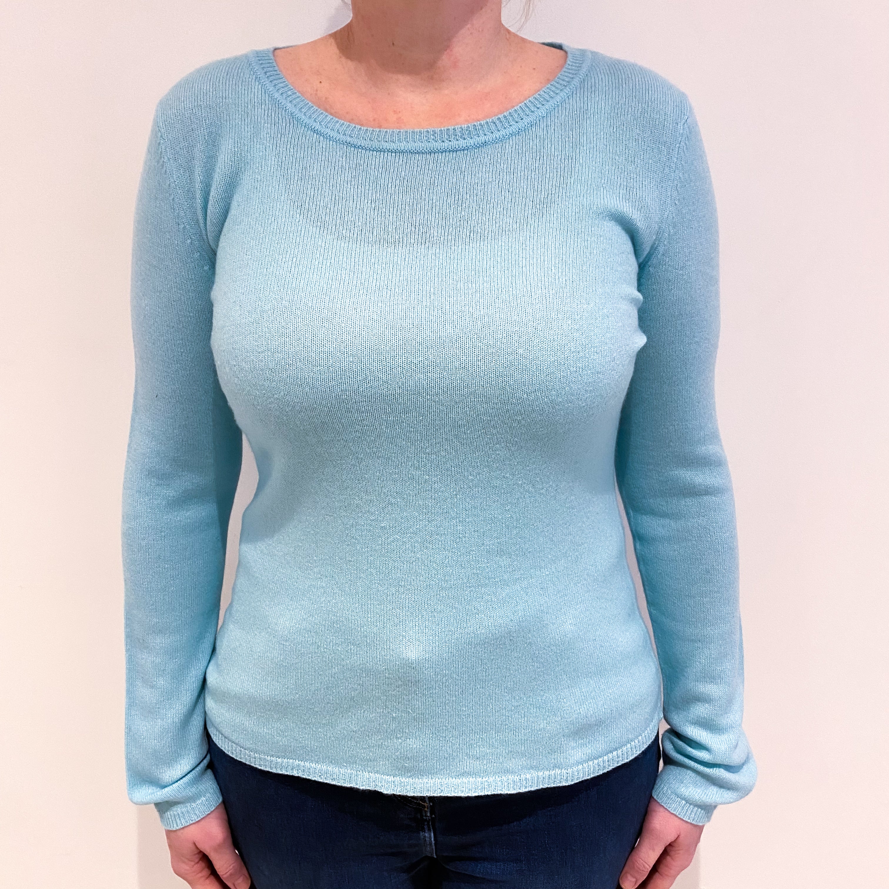 Pale Aqua Blue Cashmere Crew Neck Jumper Large