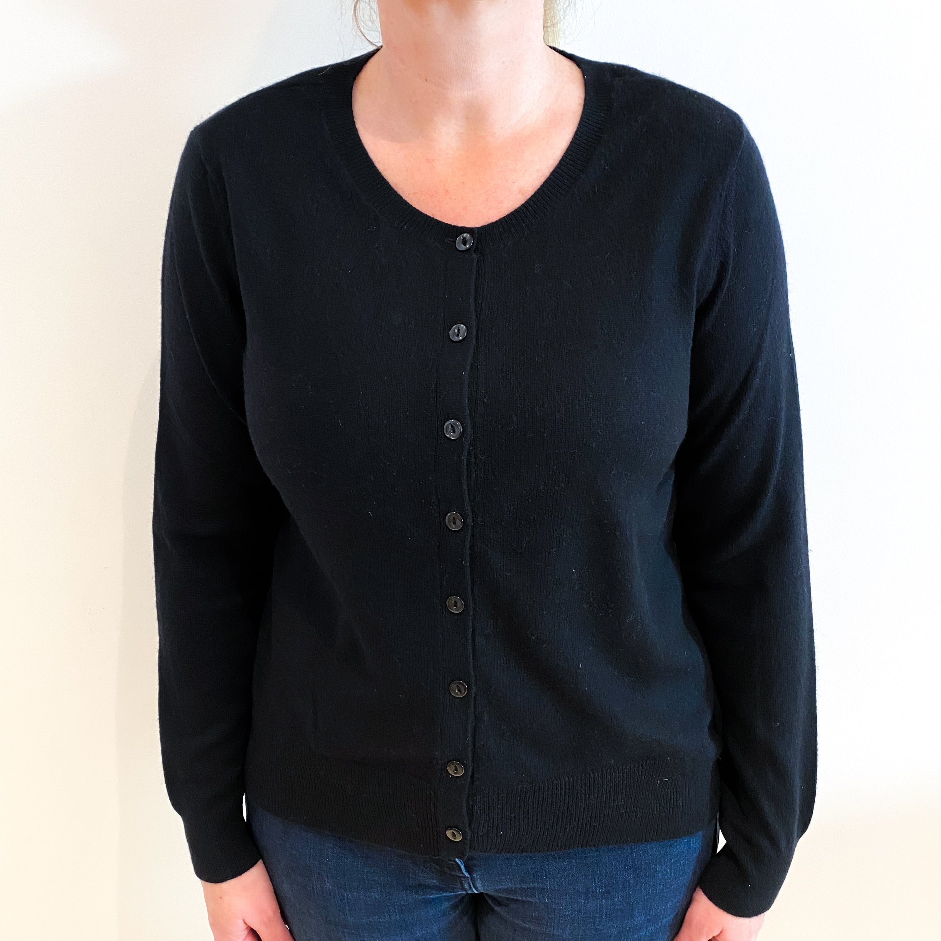 Black Cashmere Crew Neck Cardigan Large