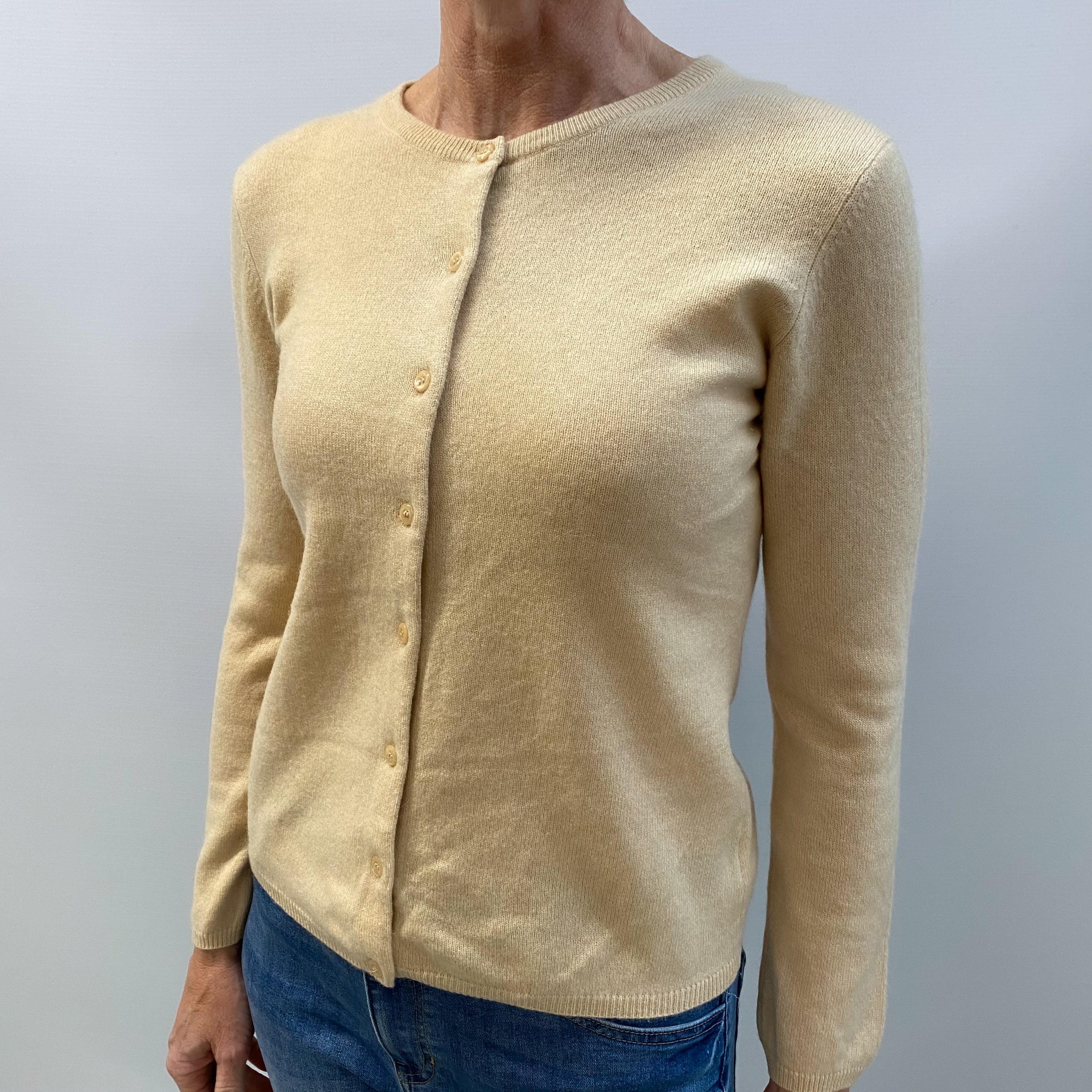 Sand Beige Cashmere Crew Neck Cardigan Small