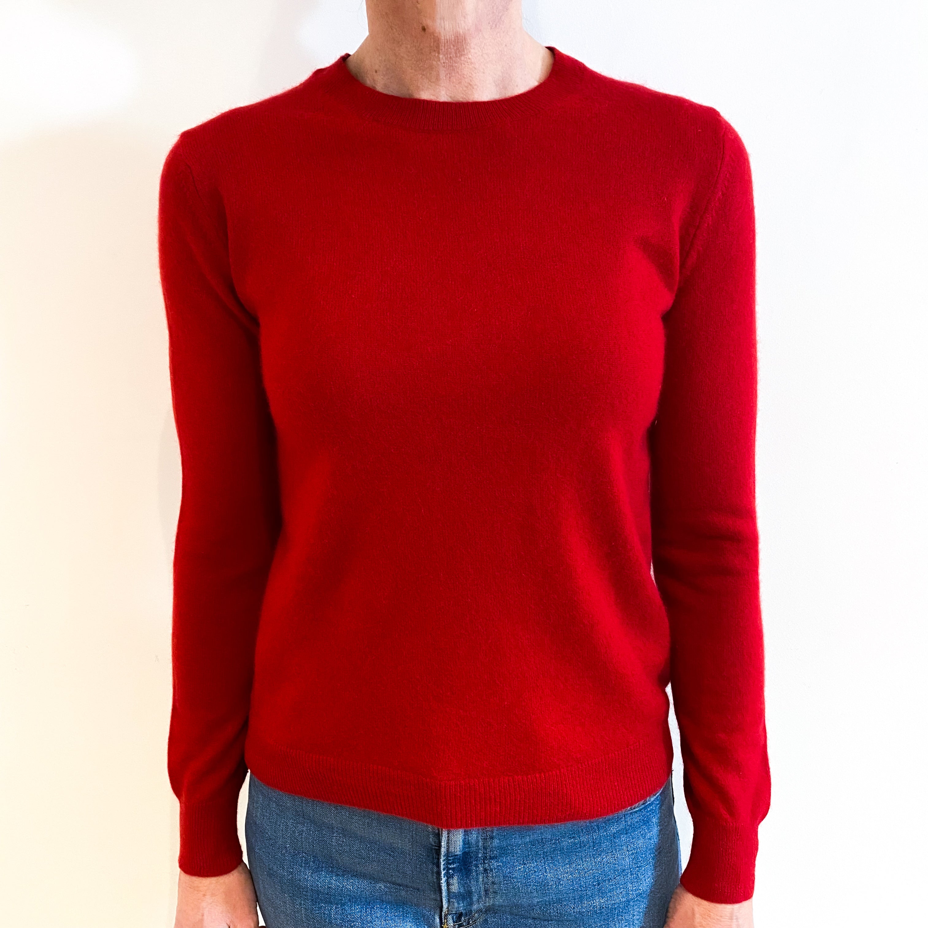 Scarlet Red Cashmere Crew Neck Jumper Small