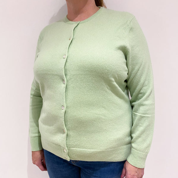 Lime Green Cashmere Crew Neck Cardigan Extra Large