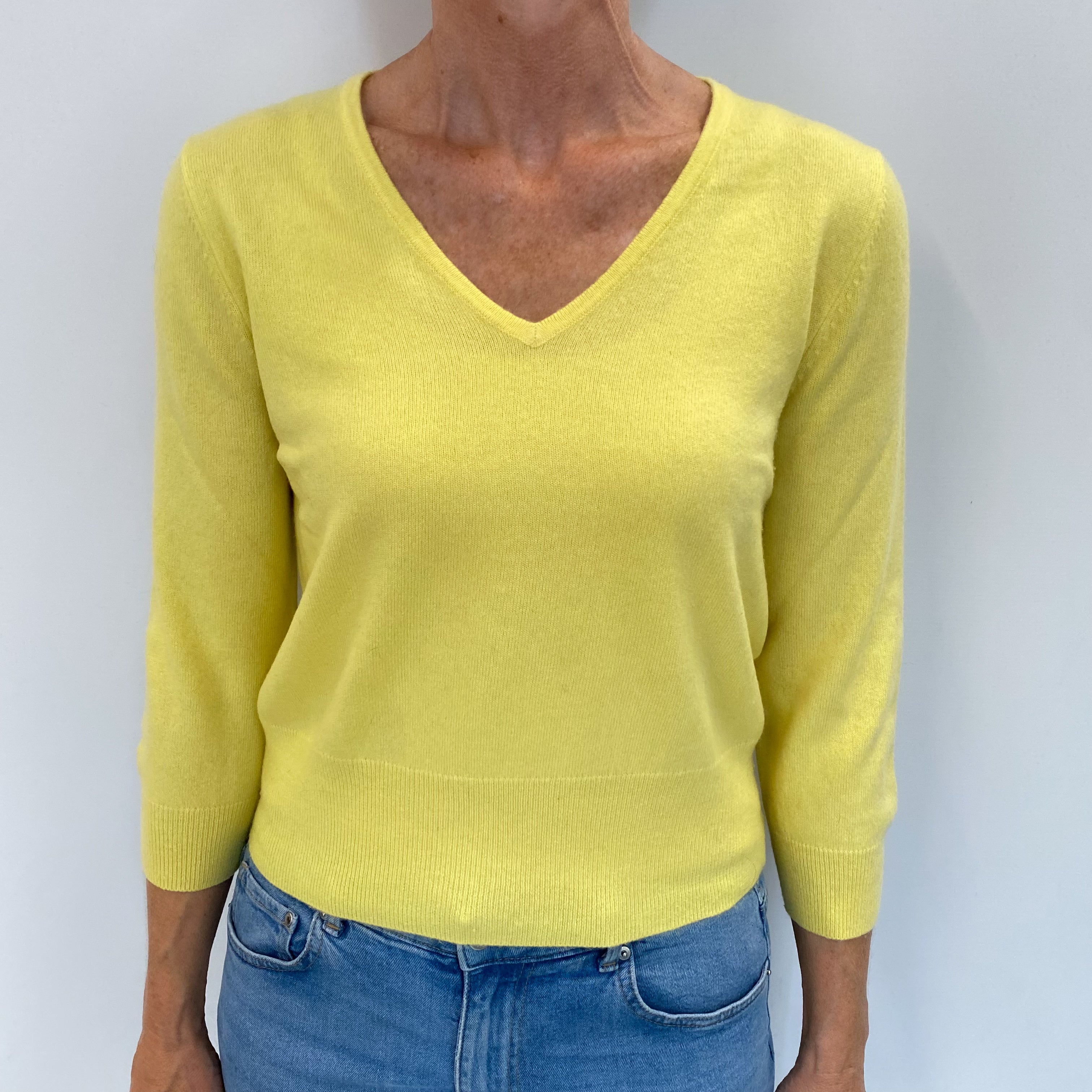 Custard Yellow Cashmere V Neck Jumper Small