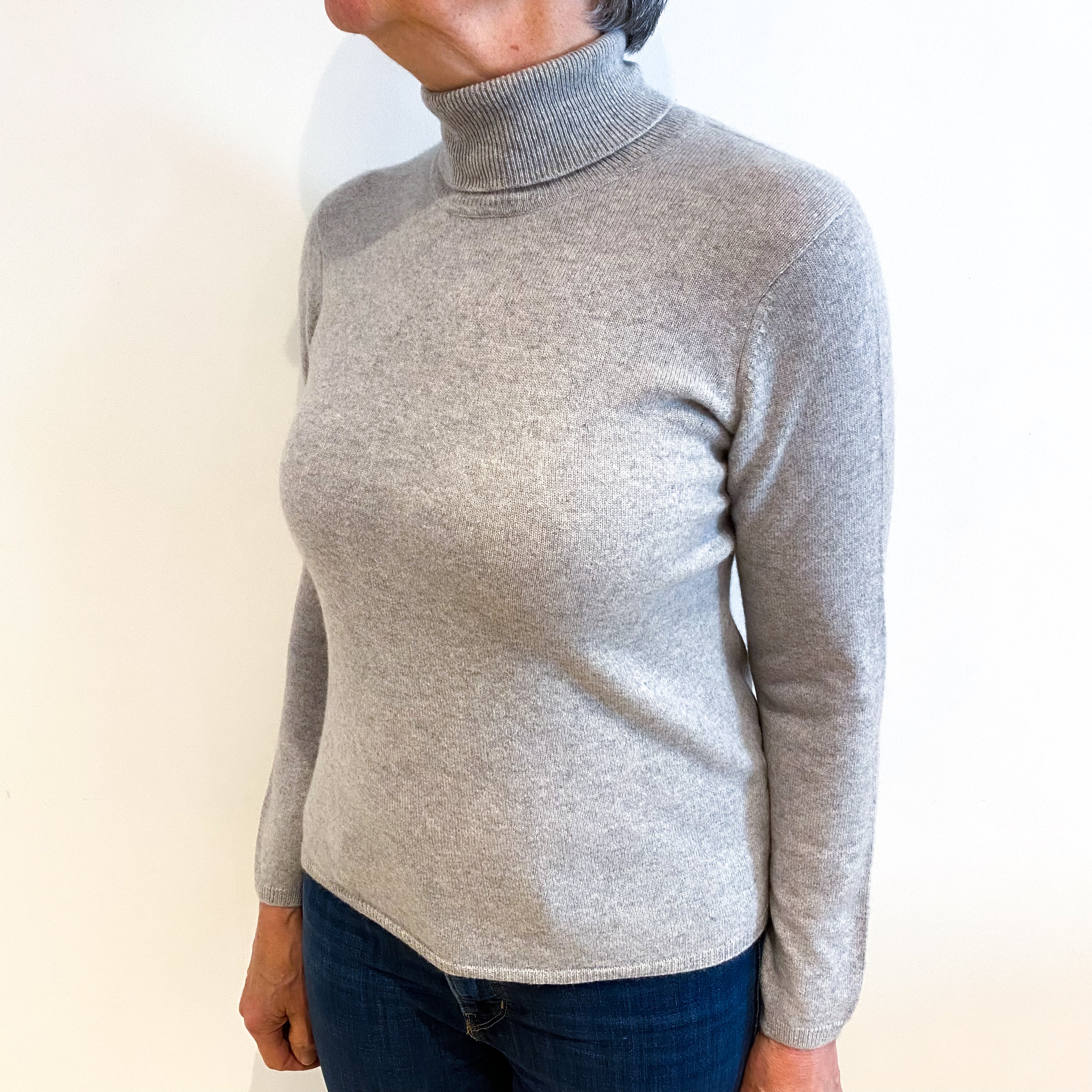 Mist Grey Cashmere Polo Neck Jumper Medium
