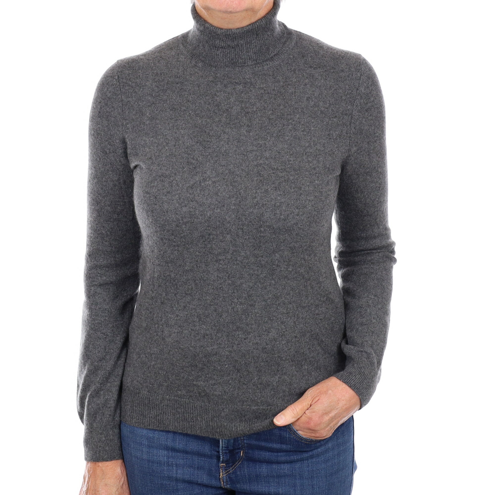 Slate Grey Cashmere Polo Neck Jumper Medium
