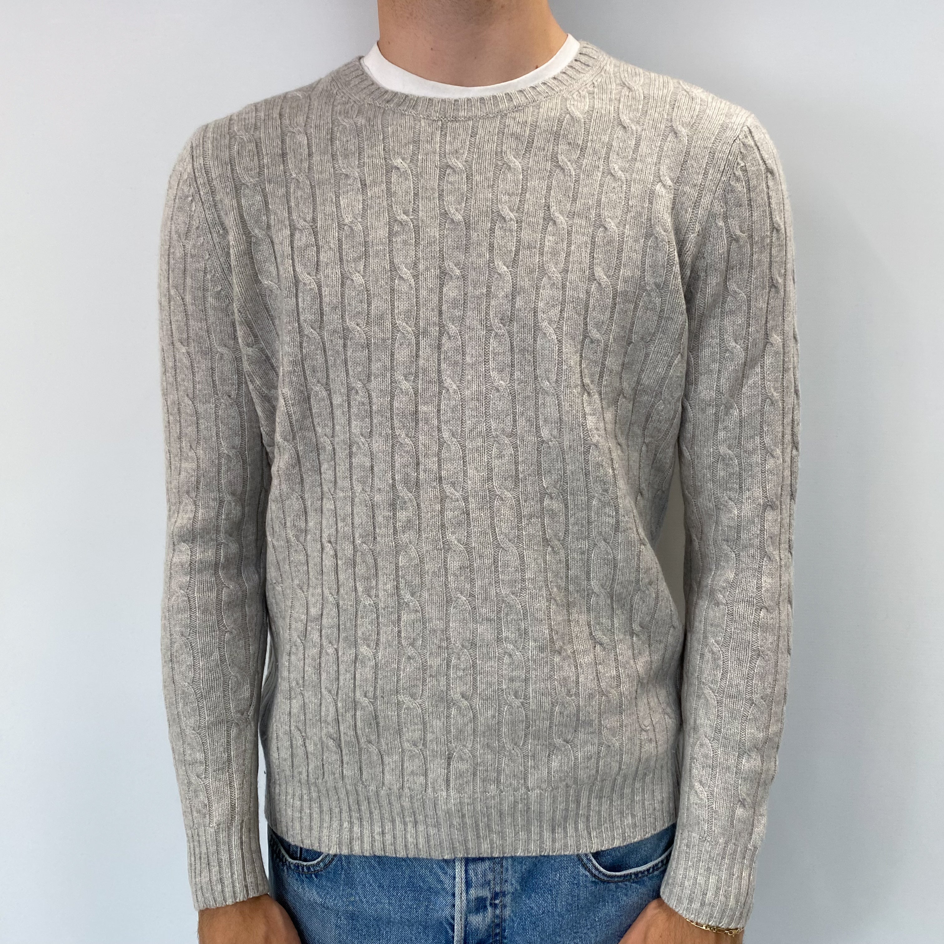 Men's Mist Grey Cashmere Crew Neck Jumper Large