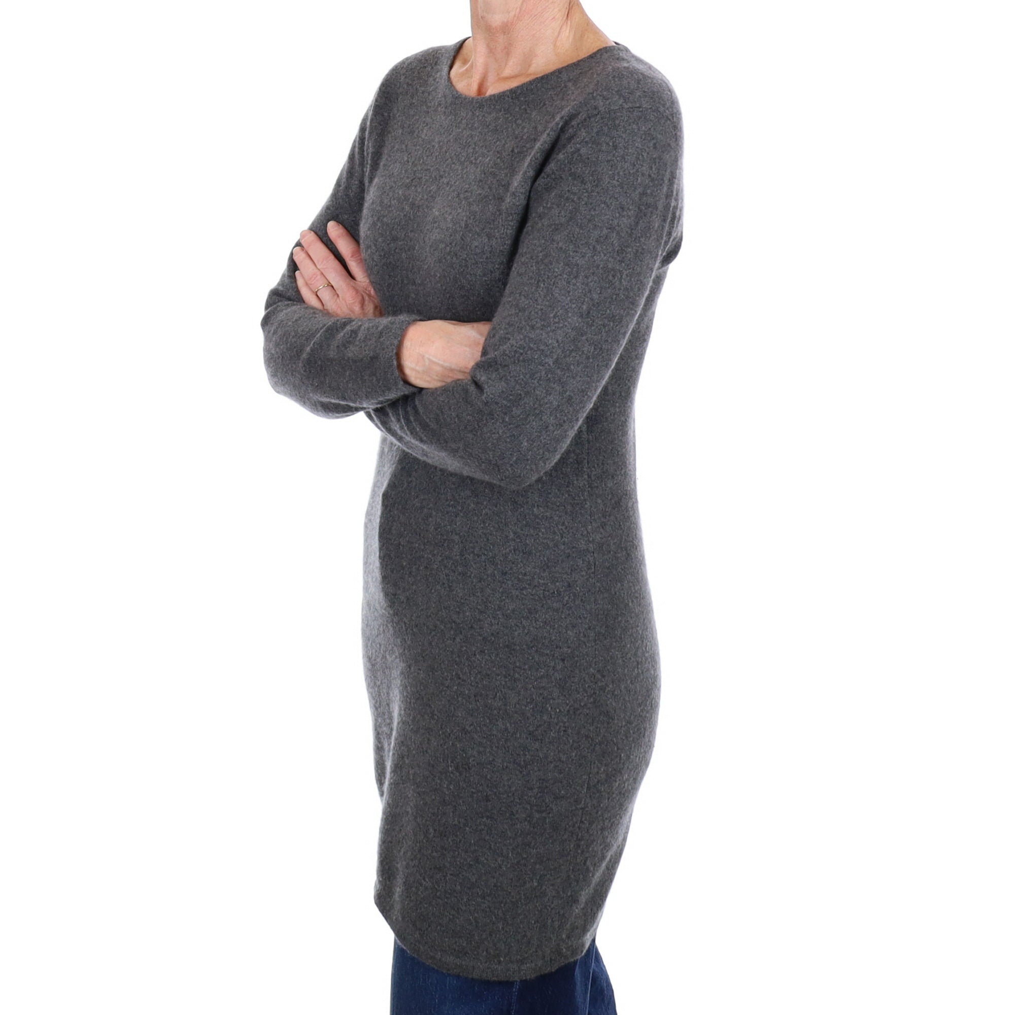 Slate Grey Cashmere Crew Neck Dress Small