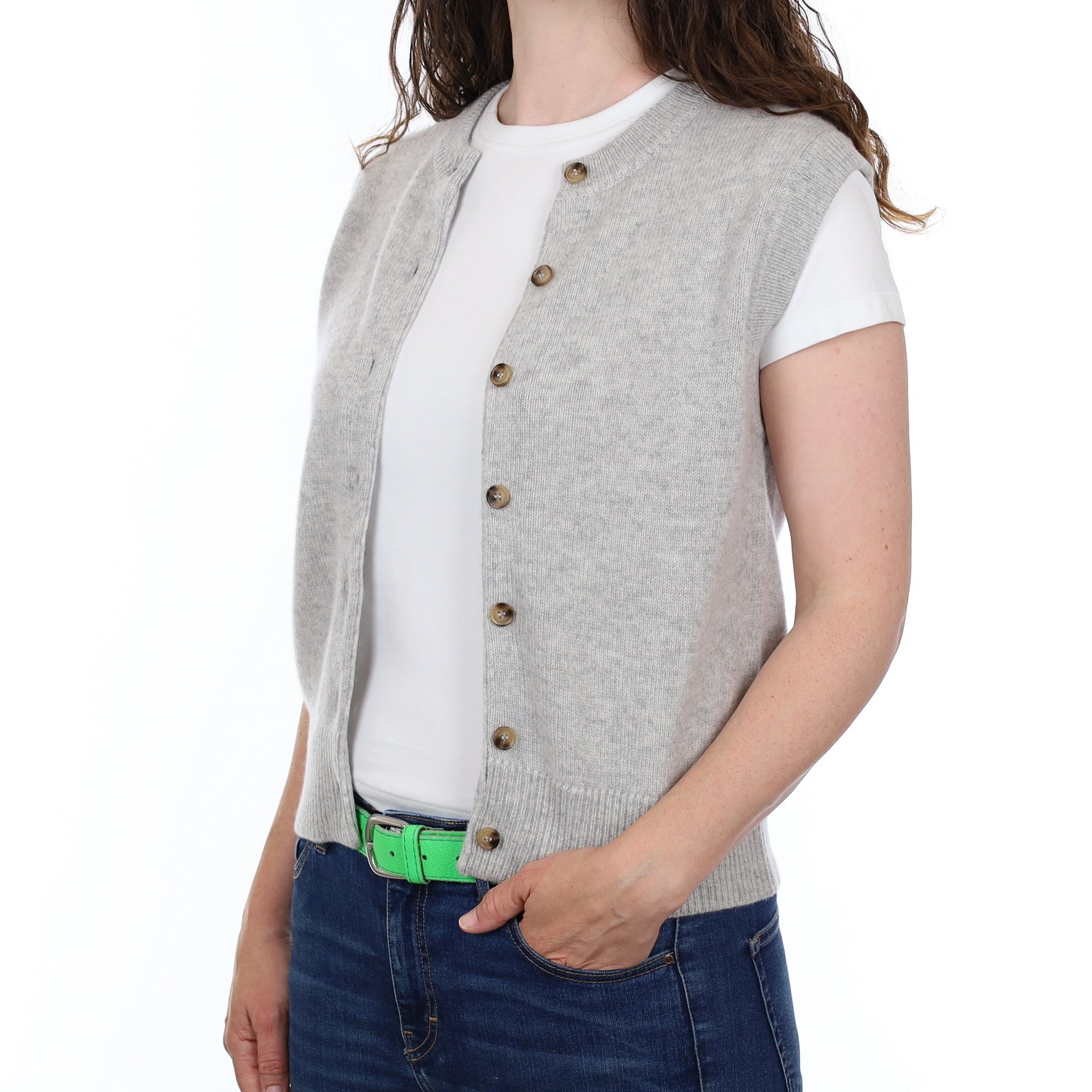 Brand New Mist Grey Luxury Cashmere Crew Neck Waistcoat Small UK 8-10