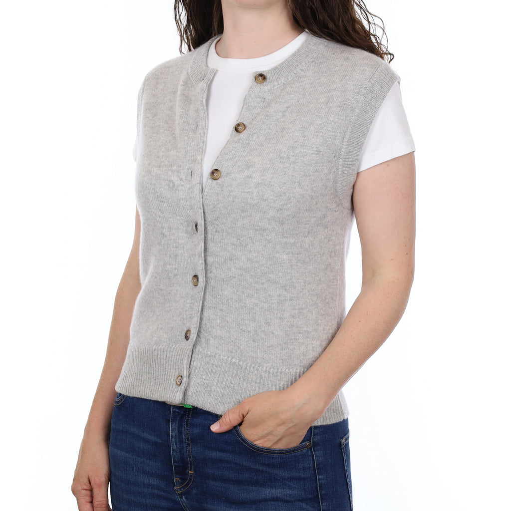 Brand New Mist Grey Luxury Cashmere Crew Neck Waistcoat Small UK 8-10