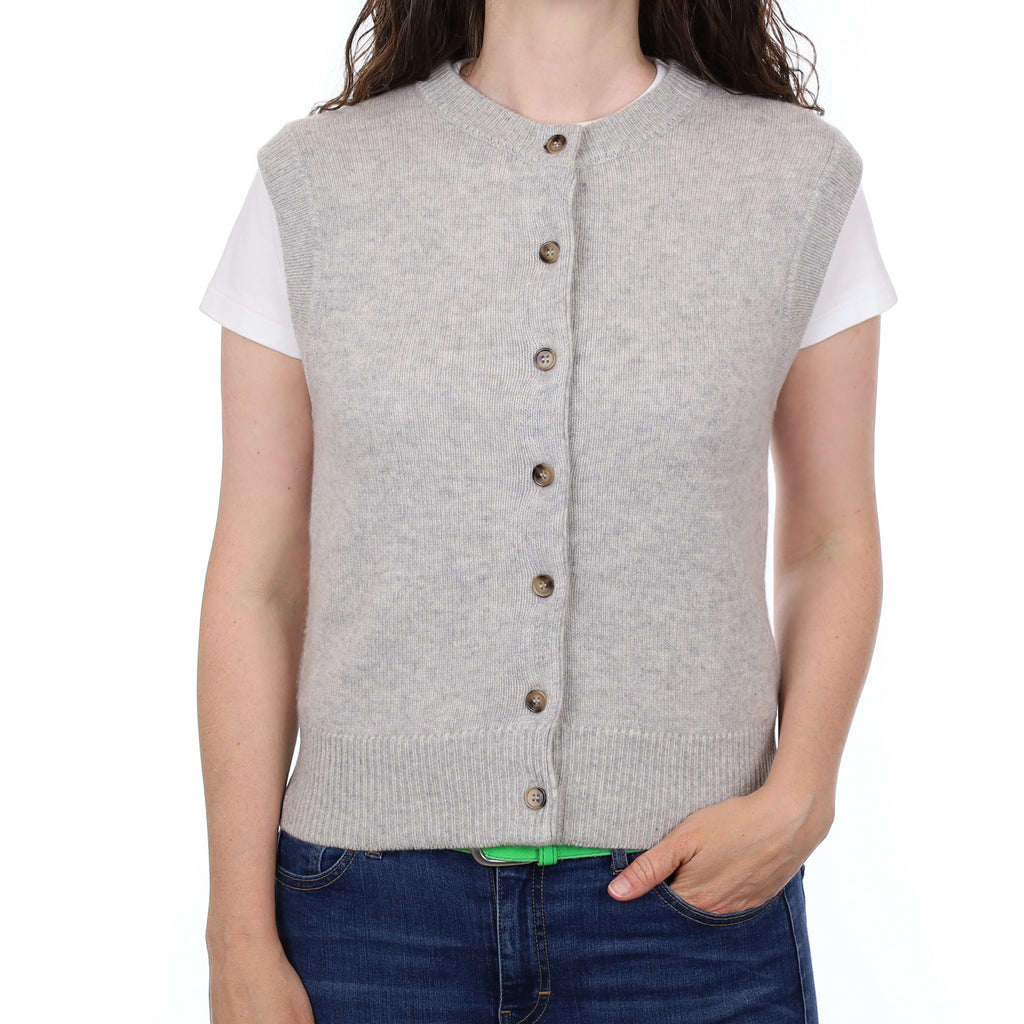 Brand New Mist Grey Luxury Cashmere Crew Neck Waistcoat Small UK 8-10