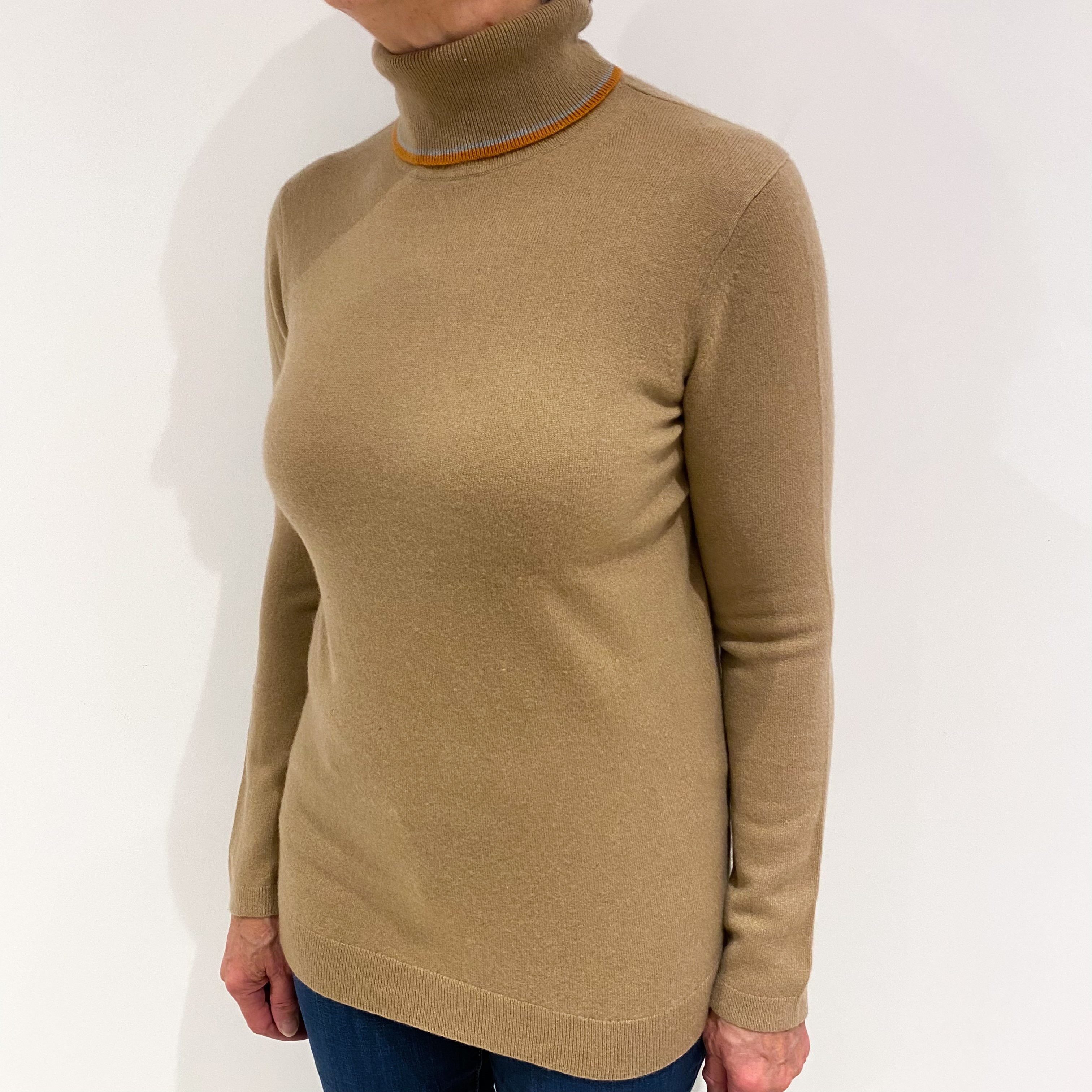 Caramel Brown Cashmere Polo Neck Jumper Medium