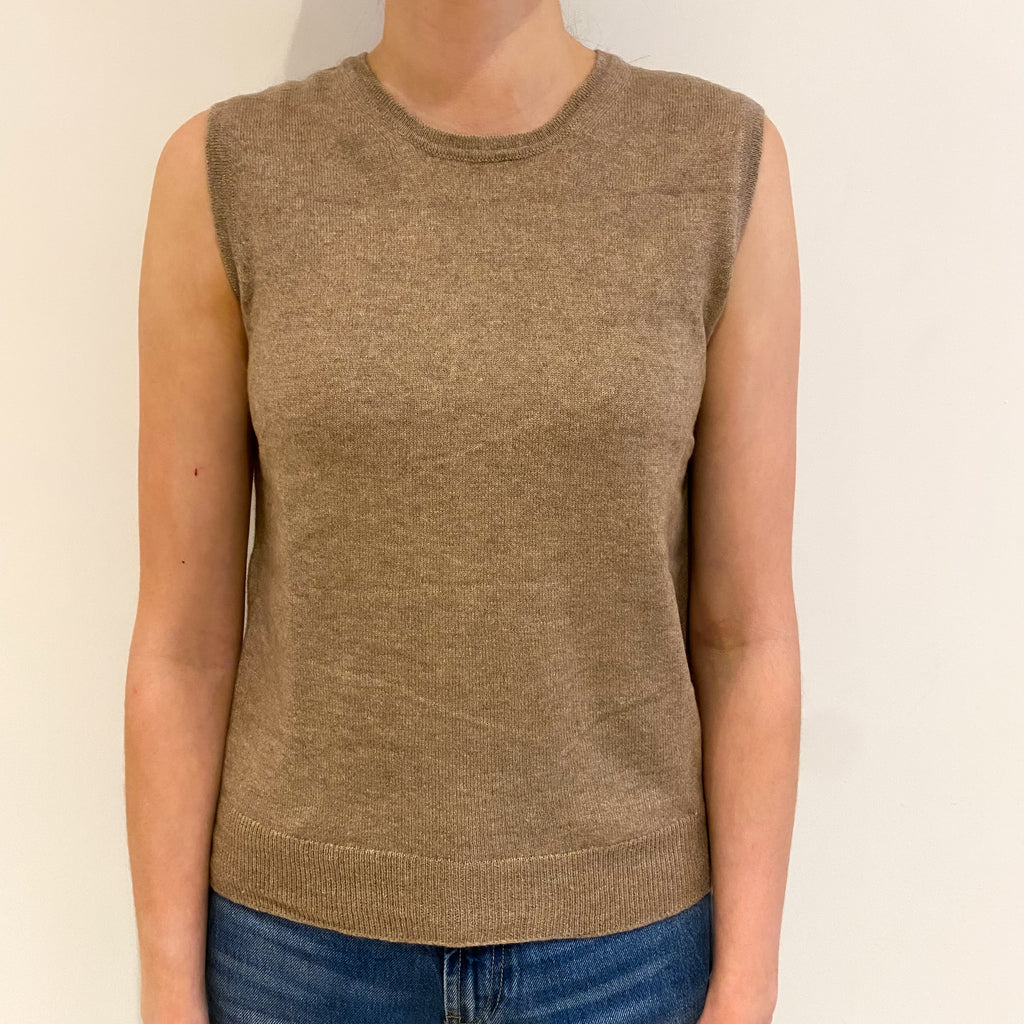 Biscuit Brown Cashmere Crew Neck Tank Top Extra Small