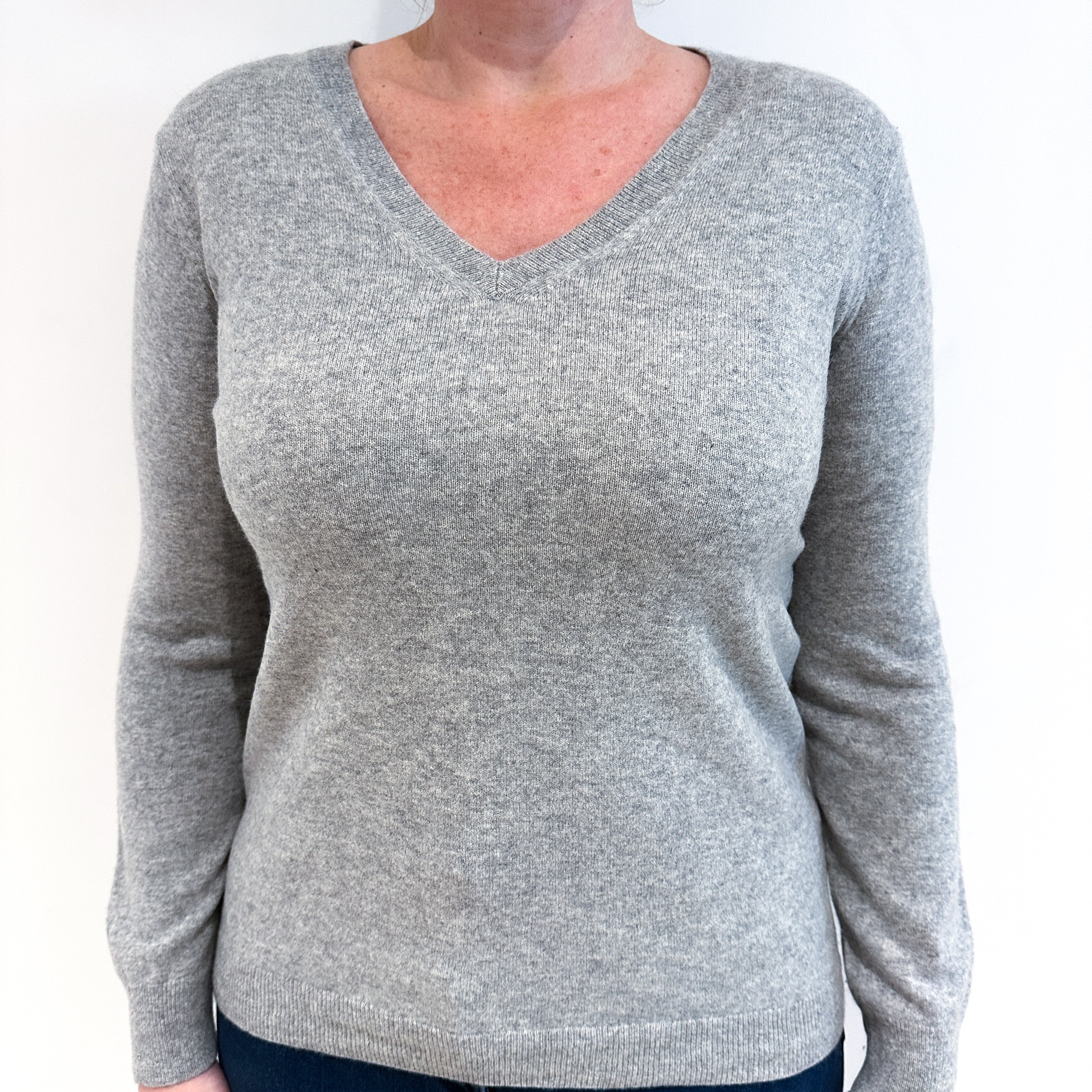 Smoke Grey Cashmere V Neck Jumper Large