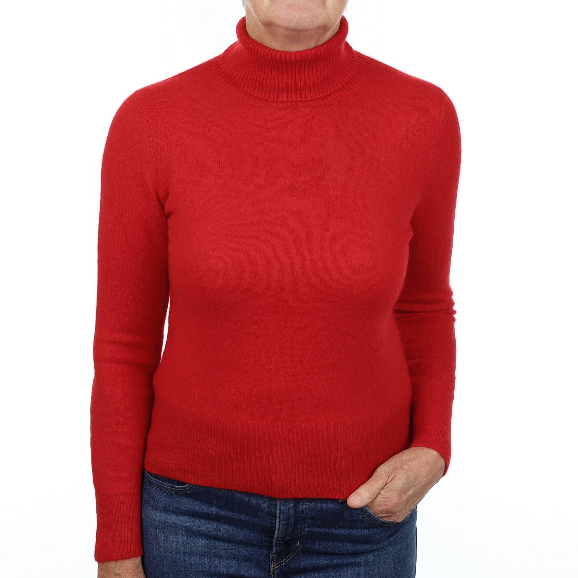 Scarlet Red Cashmere Polo Neck Jumper Medium