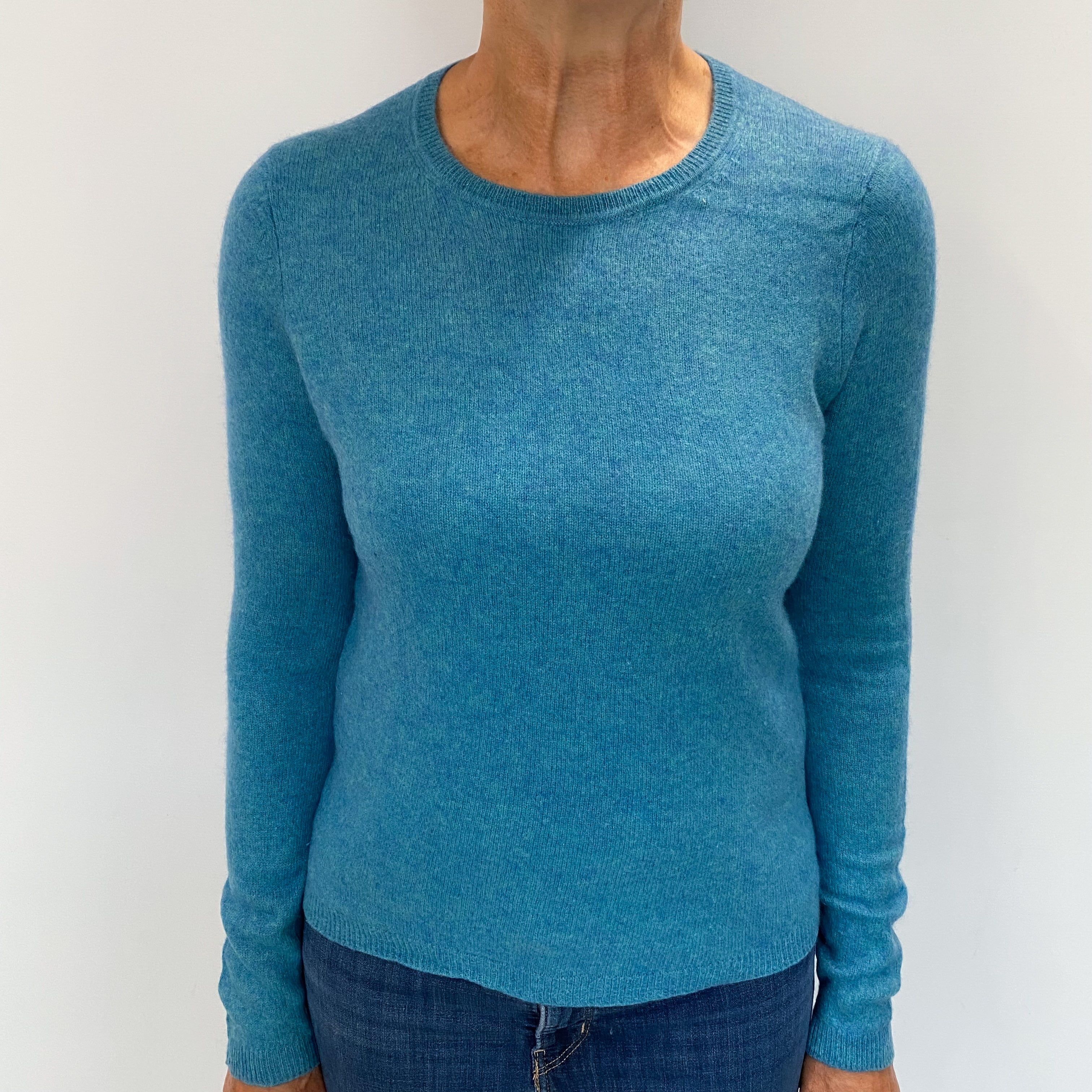 Muted Aqua Marl Cashmere Crew Neck Jumper Medium