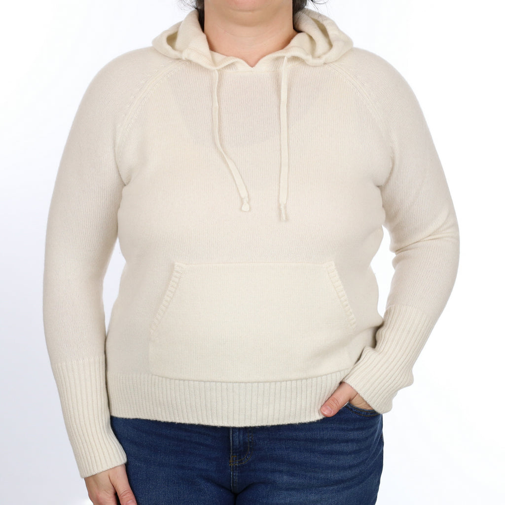 Designer Ivory Cashmere Hoodie Jumper Large
