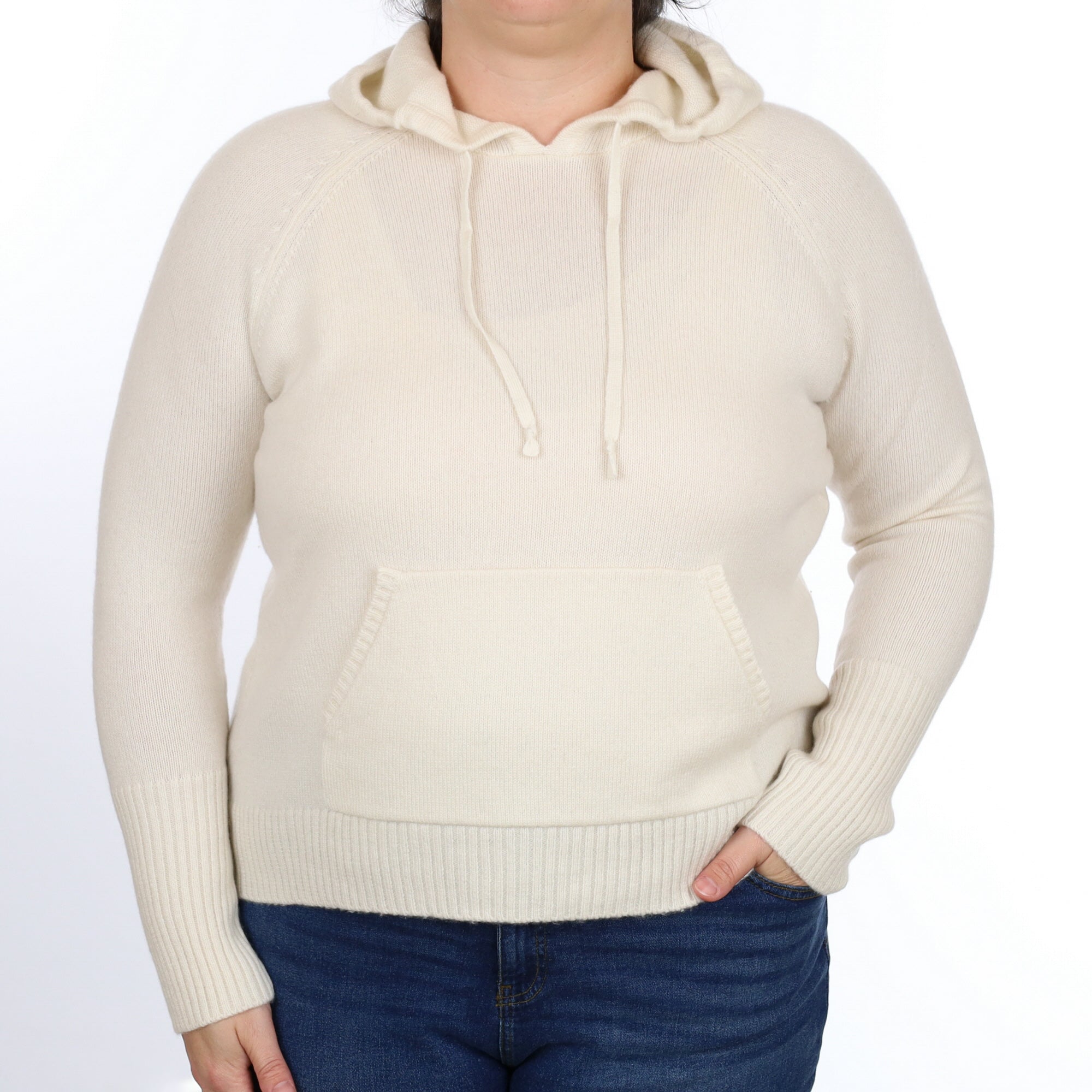 Designer Ivory Cashmere Hoodie Jumper Large
