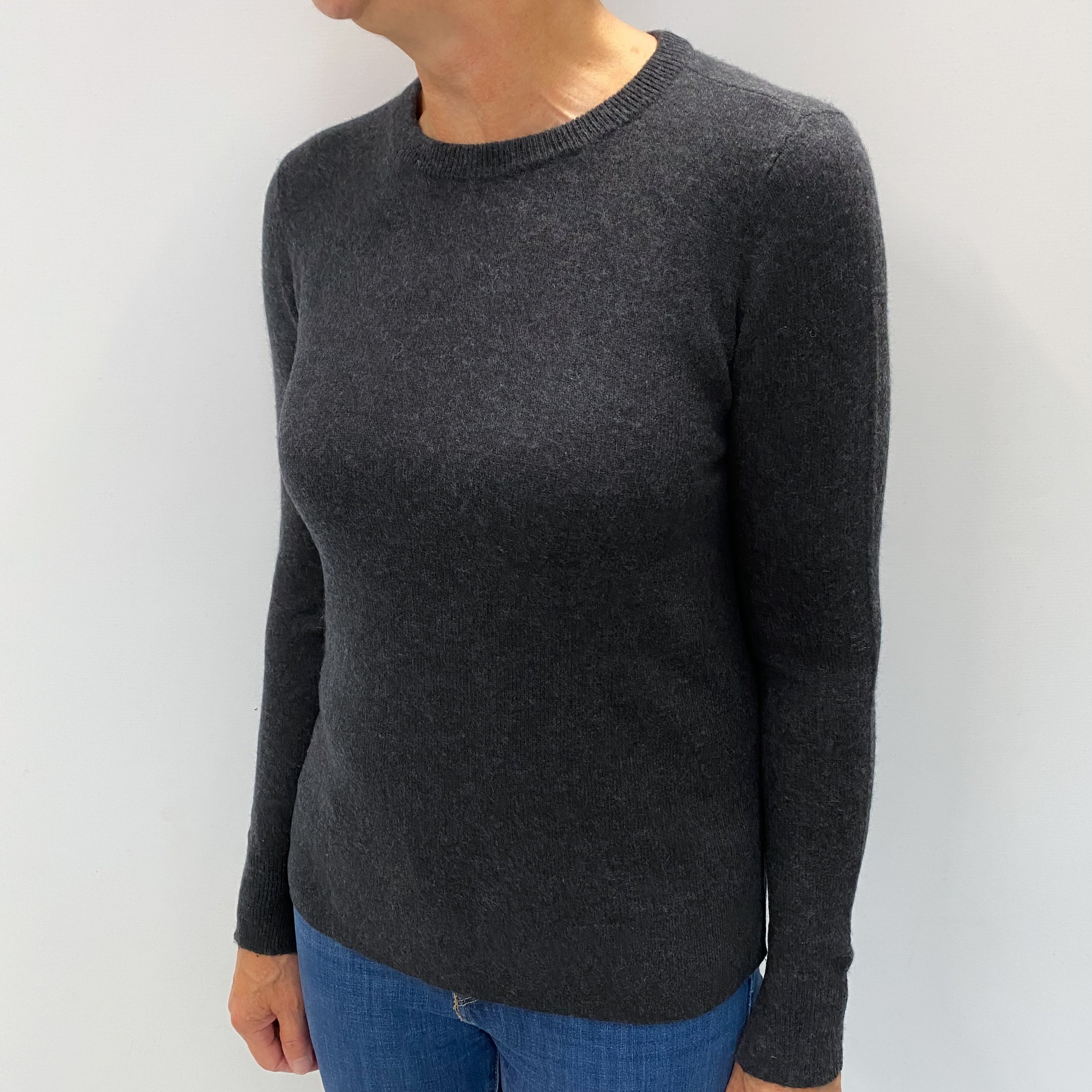 Charcoal Grey Cashmere Crew Neck Jumper Medium