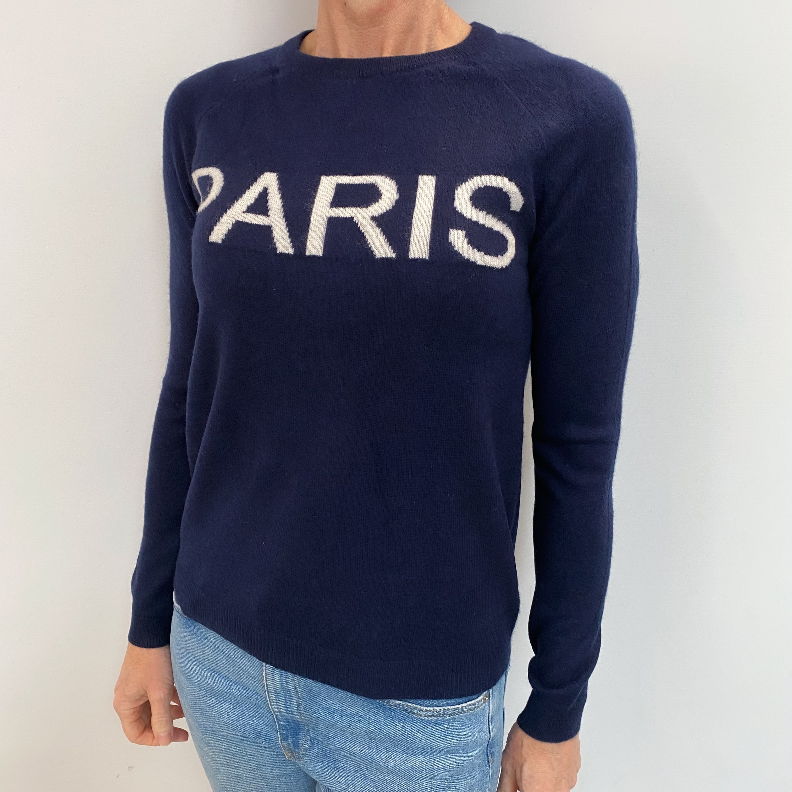 Navy ‘Paris’ Cashmere Crew Neck Jumper Small