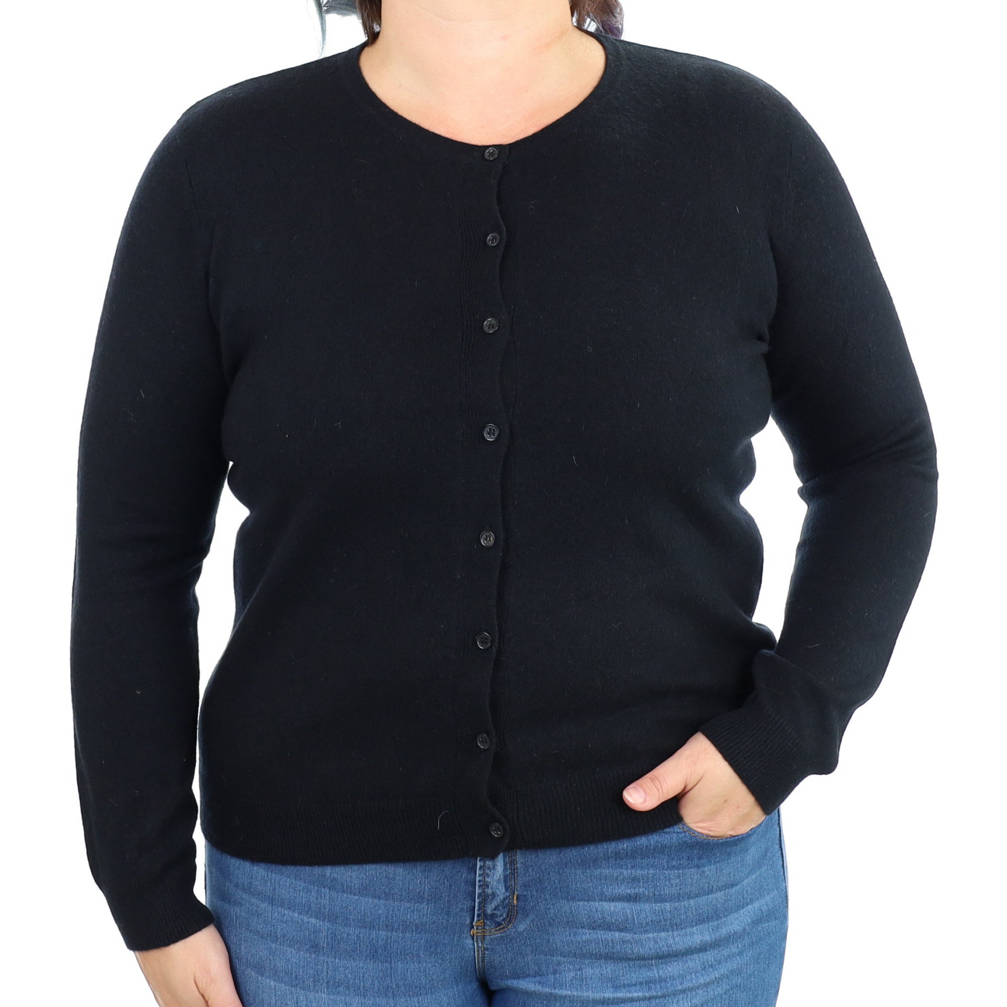 Black Cashmere Crew Neck Cardigan Large