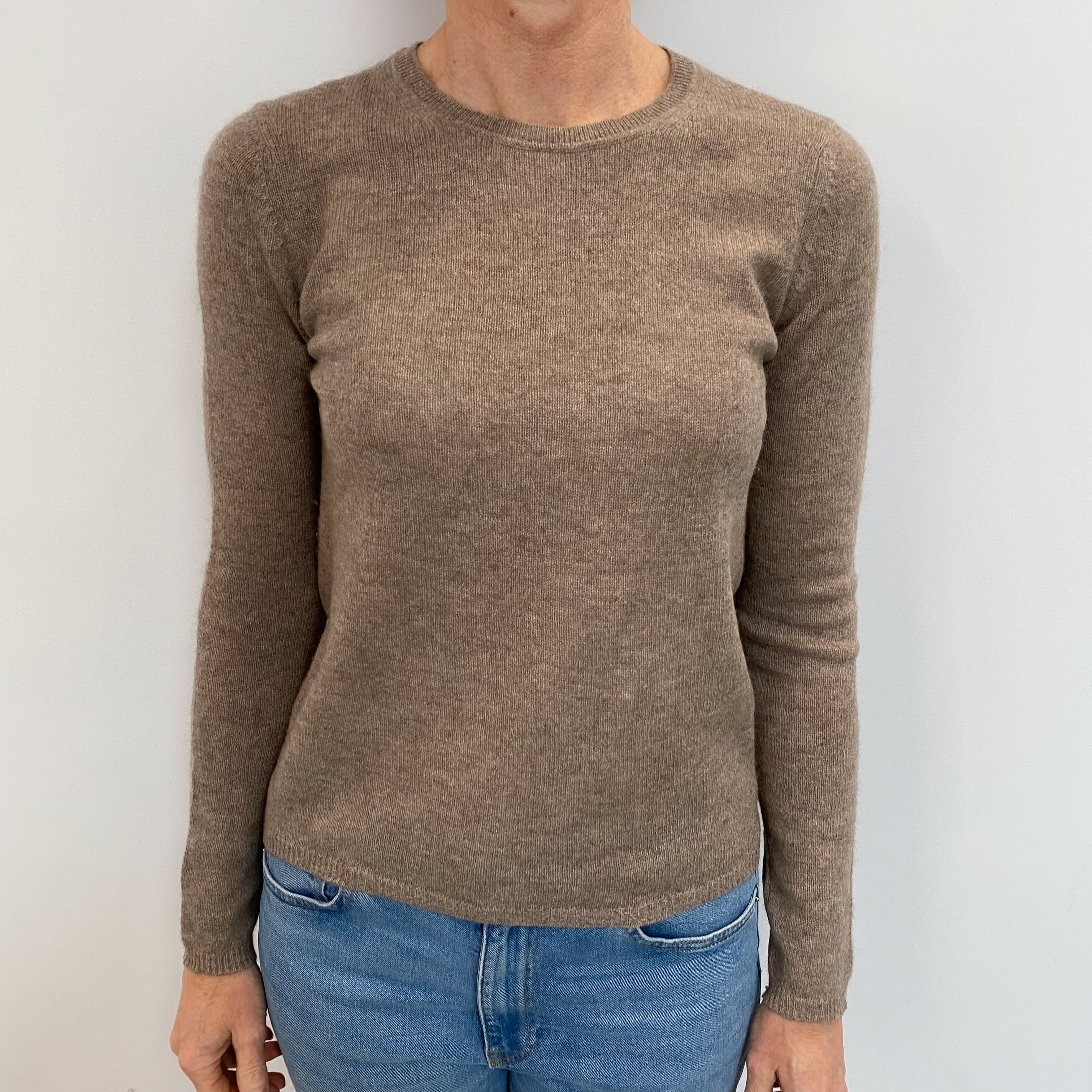 Mocha Brown Cashmere Crew Neck Jumper Small