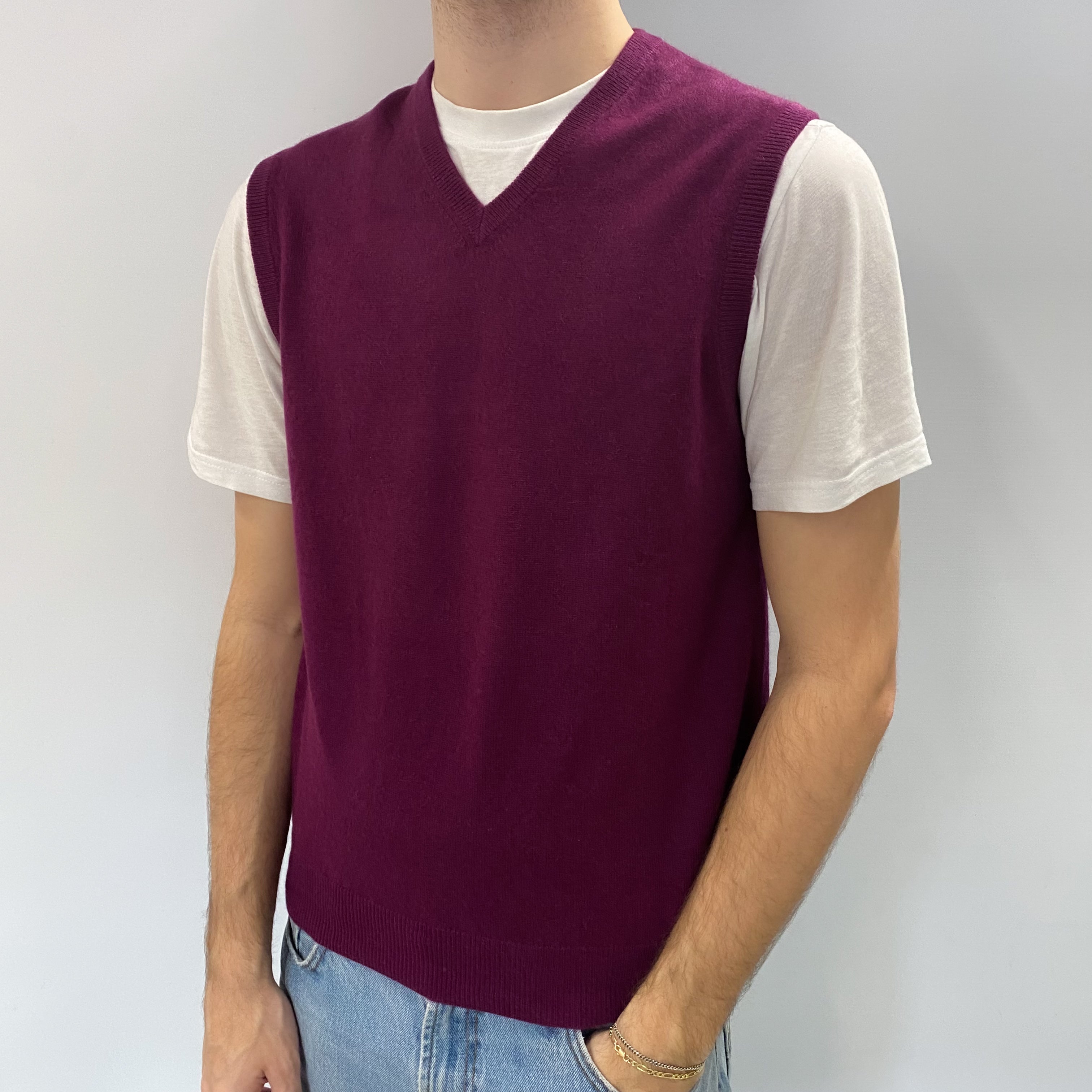 Men's Fig Purple Cashmere V Neck Tank Top Medium