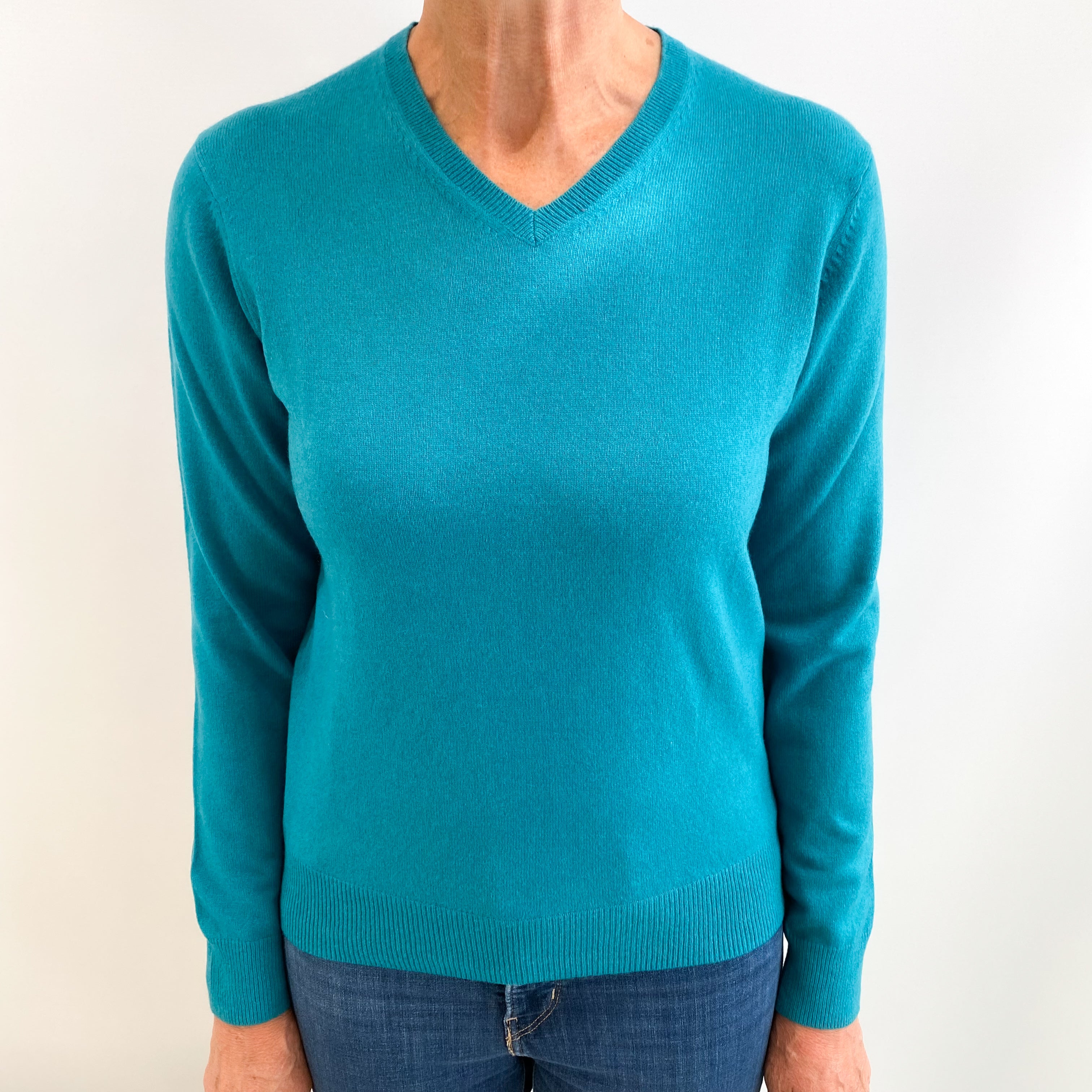 Parakeet Green Cashmere V Neck Jumper Medium