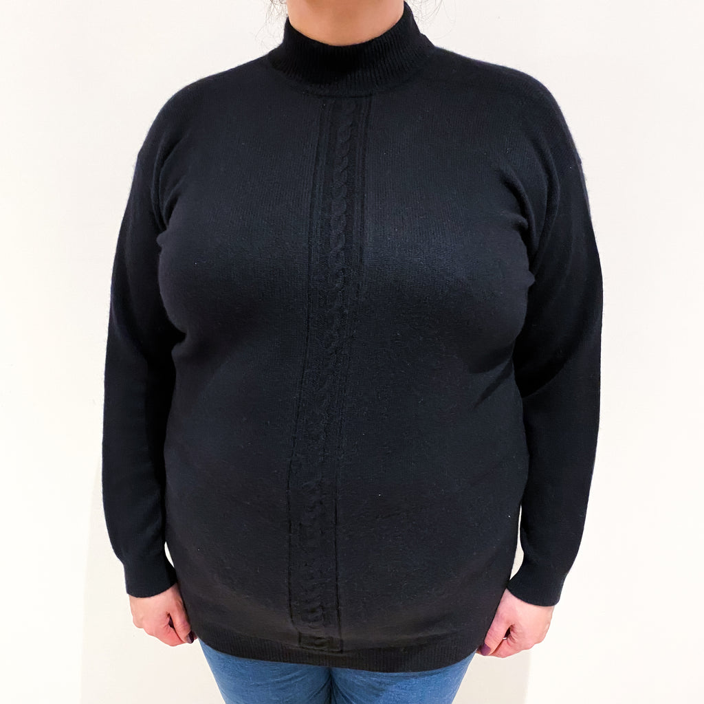 Jaeger Black Heavy Knit Cashmere Turtle Neck Jumper Extra Large