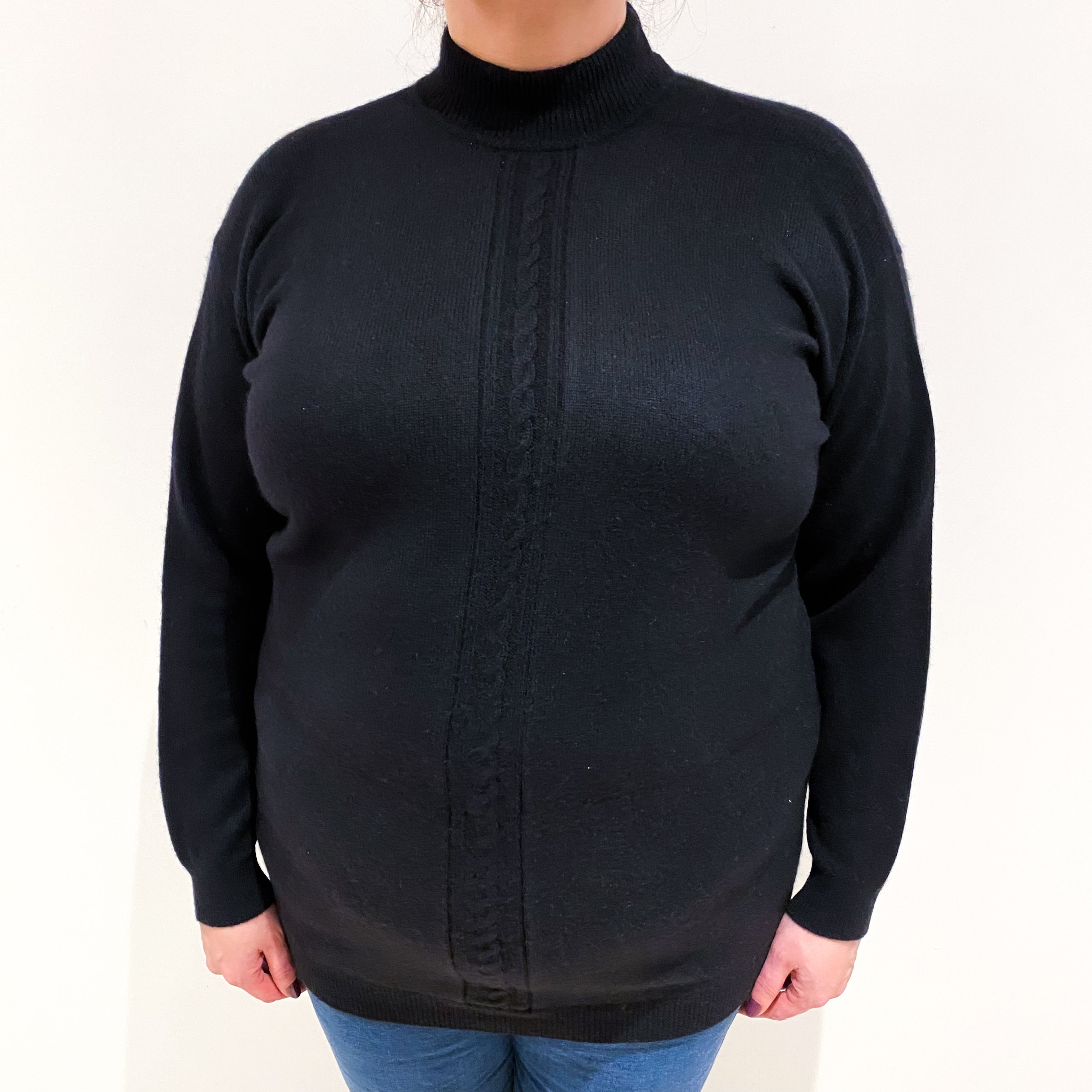 Jaeger Black Heavy Knit Cashmere Turtle Neck Jumper Extra Large
