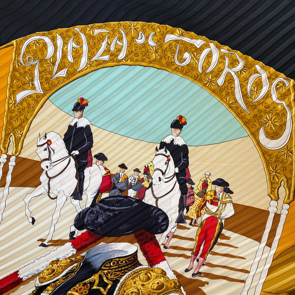 Hermès Plaza de Toros Plisse Silk Scarf Rare