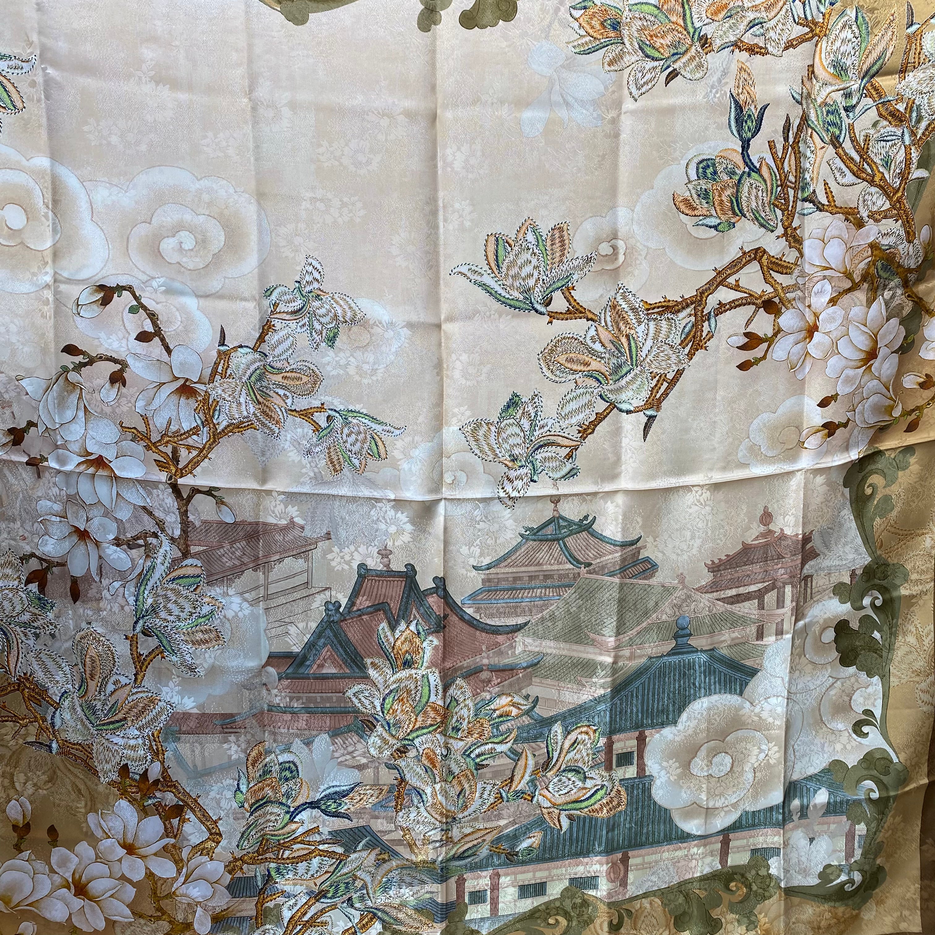Brand New Asian Garden Theme Silk Scarf