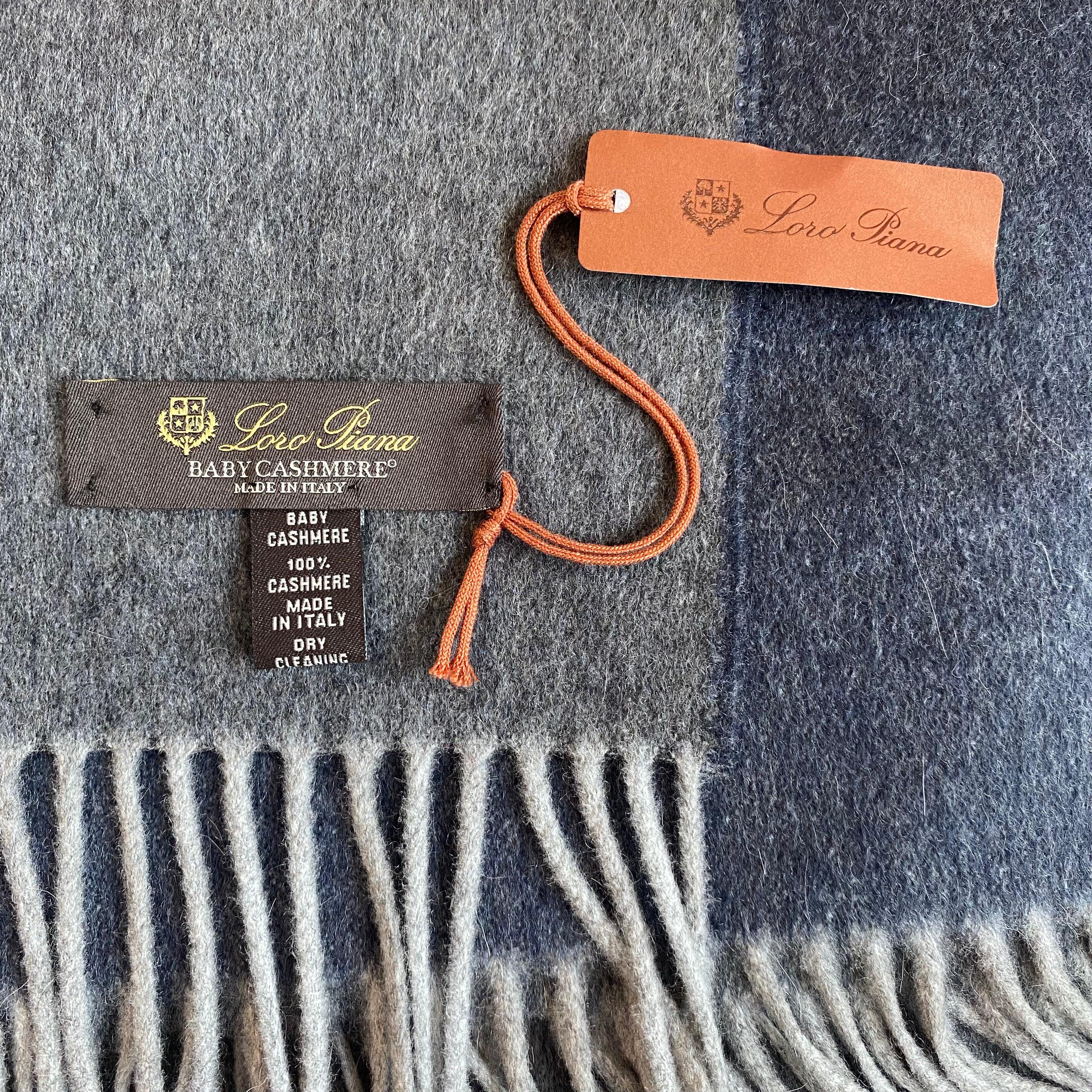 Loro Piana Brand New Two Tone Grey Cashmere Woven Wrap