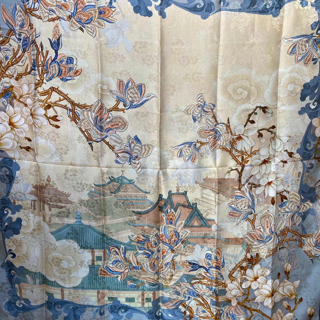 Brand New Asian Garden Theme Silk Scarf