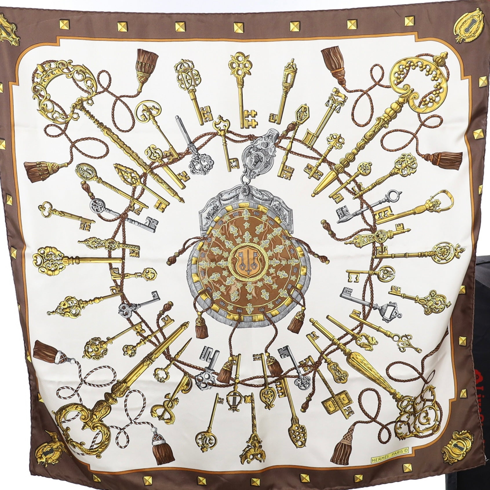 Pristine Boxed Hermès Les Clefs Vintage Silk Scarf