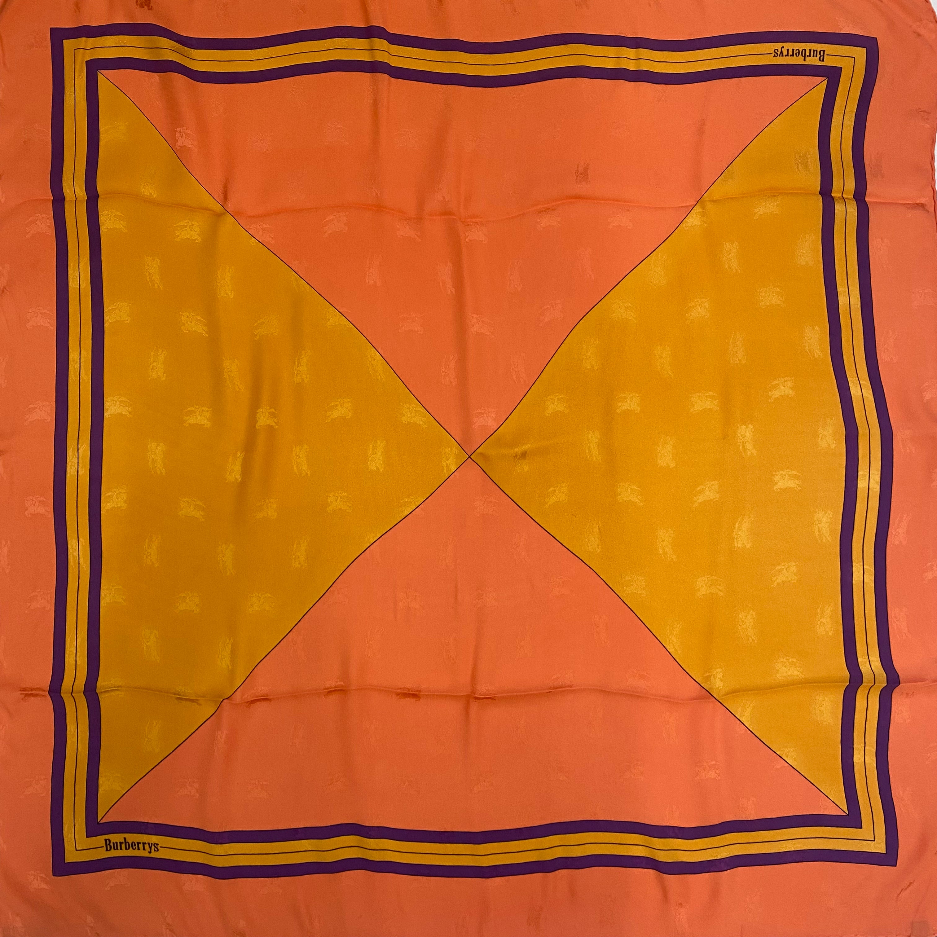 Pristine Burberrys Orange Geometric Vintage Silk Scarf